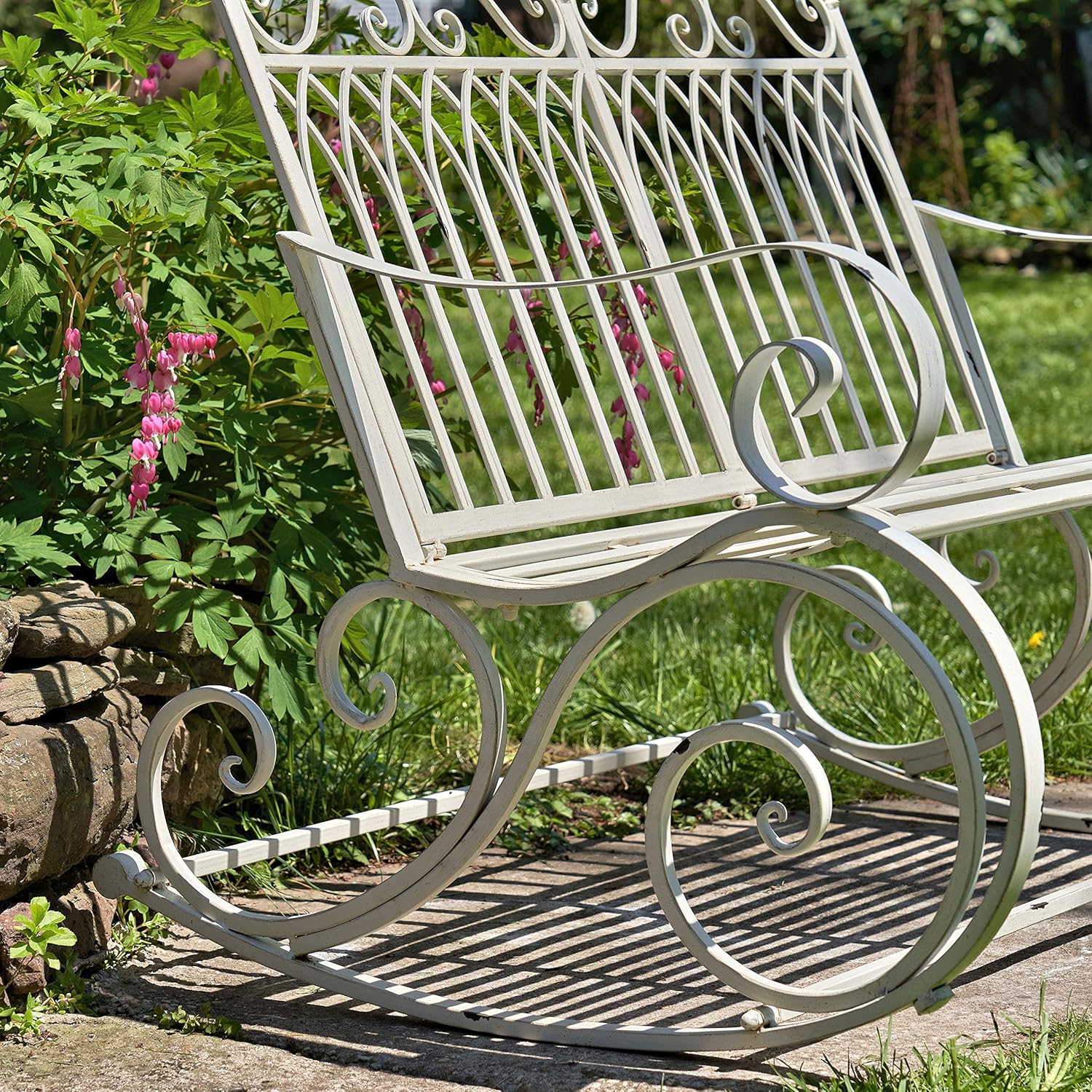Zaer Ltd. Outdoor Metal Rocking Arm Chair (Arm Chair, Antique White)