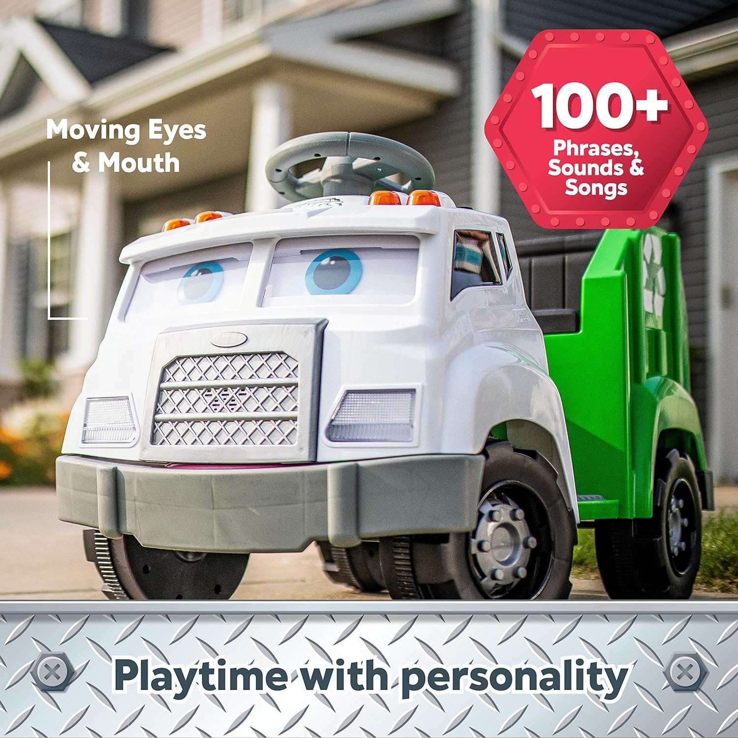 Kid Trax Real Rigs Toddler Recycling Truck Interactive Ride On Toy, Kids Ages 1.5-4 Years, 6 Volt Battery and Charger, Sound Effects