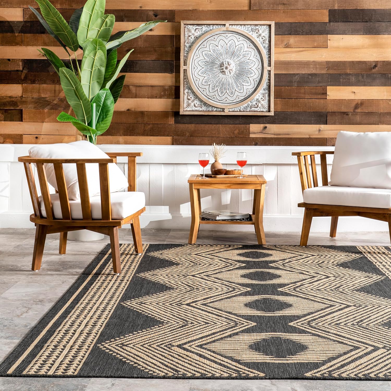 nuLOOM Ranya Light Brown Geometric Indoor/Outdoor Area Rug, 4' x 5'