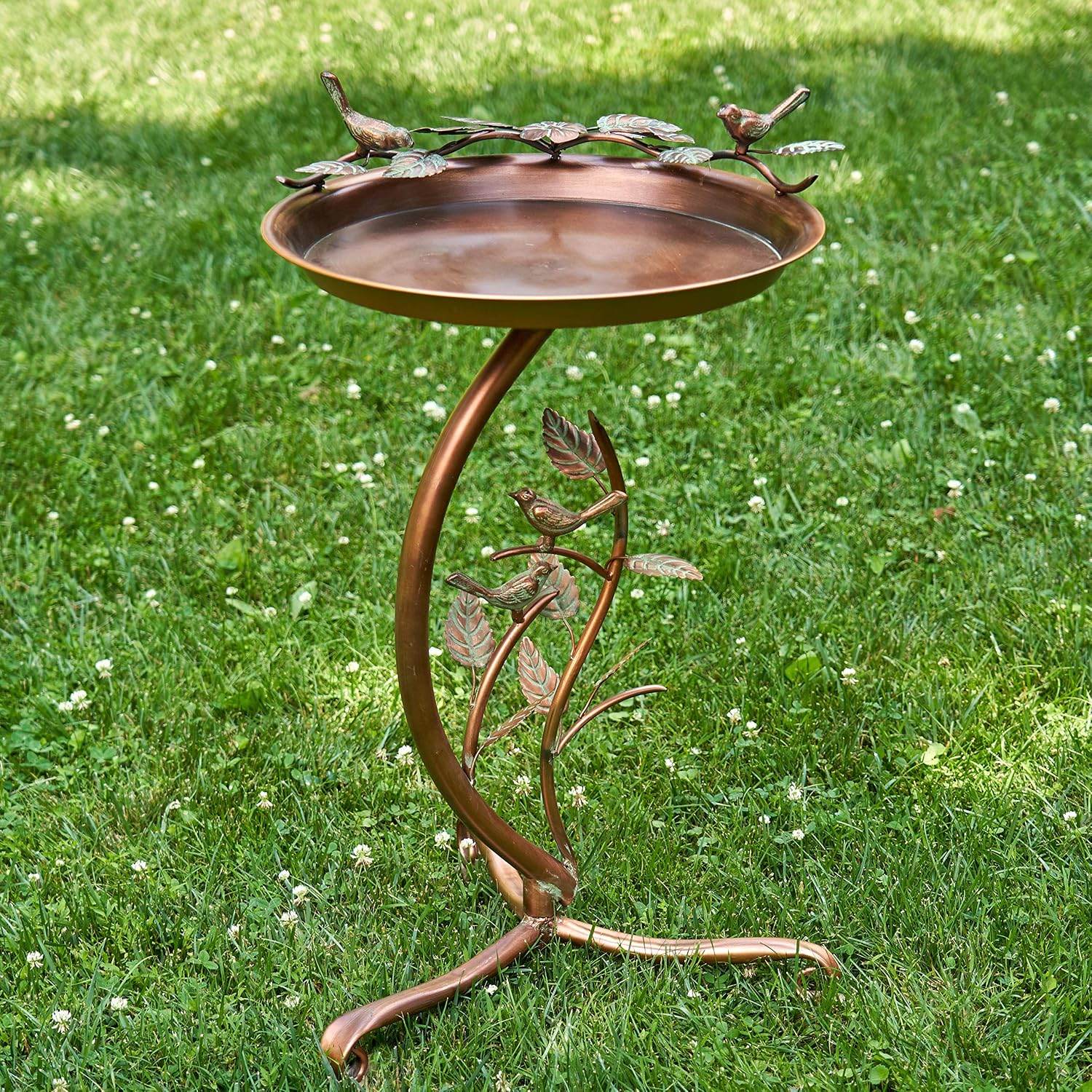 Zaer Ltd. Shallow Birdbath on Curved Branch Stand (Aged Copper Finish)