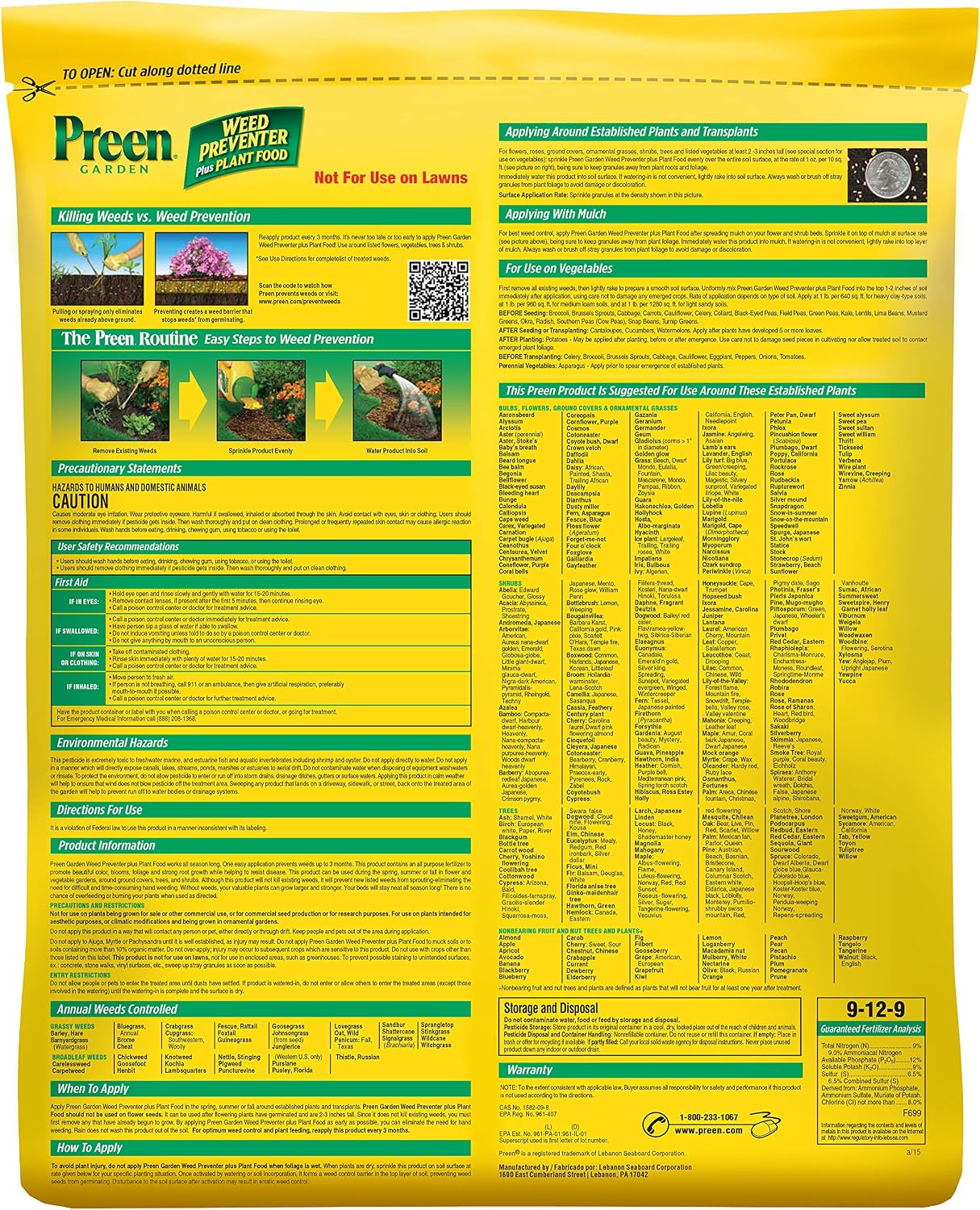 Preen Garden Weed Preventer Plus Plant Food 16 lb. Drum, Covers 2,560 sq ft | Granular All Purpose Fertilizer with Pre Emergent Weed Control for Gardens – Prevents Weeds and Feeds Plants