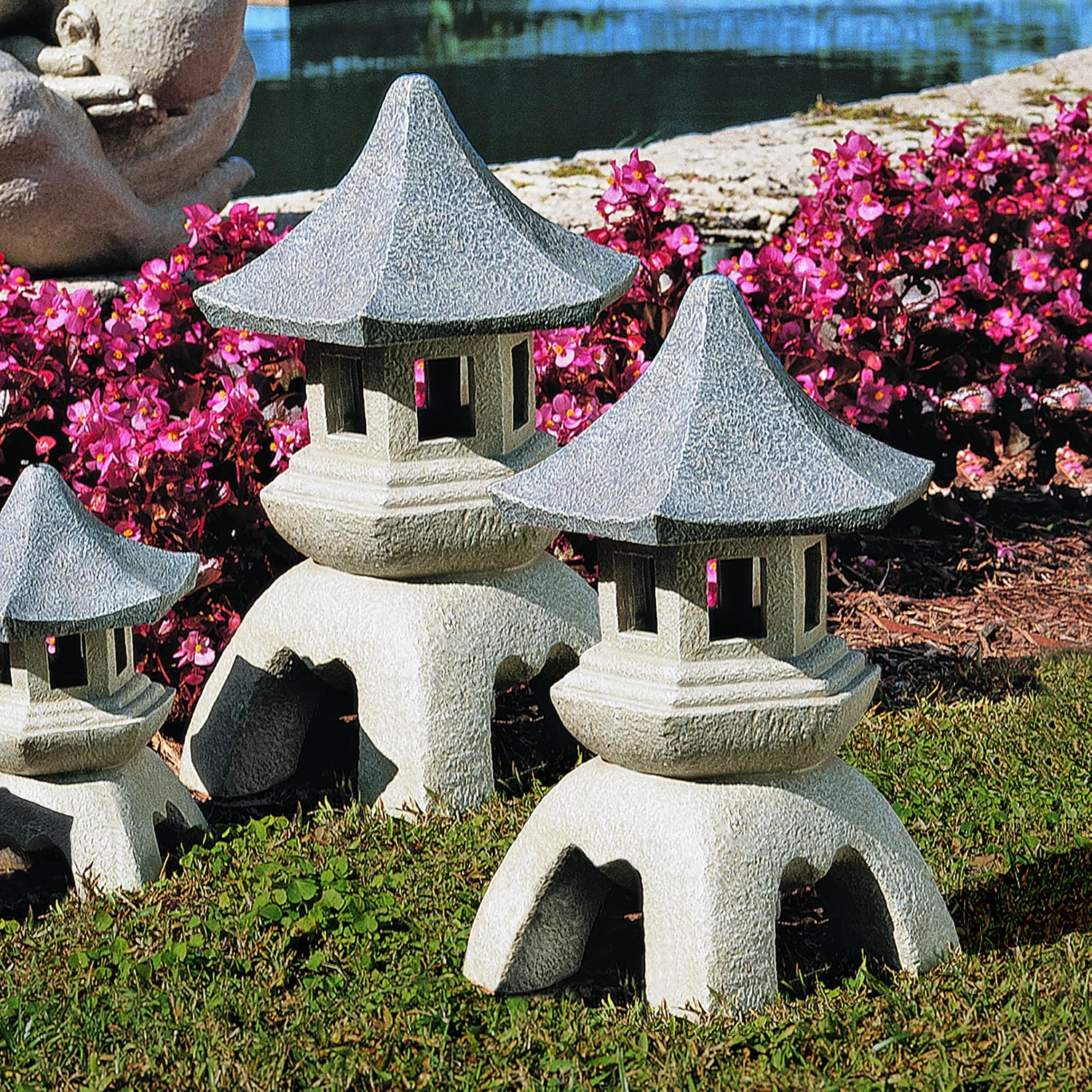 Design toscano ng29870 asian decor pagoda lantern indoor/outdoor statue, 11 inches wide, 11 inches deep, 17 inches high, handcast polyresin, two tone stone finish
