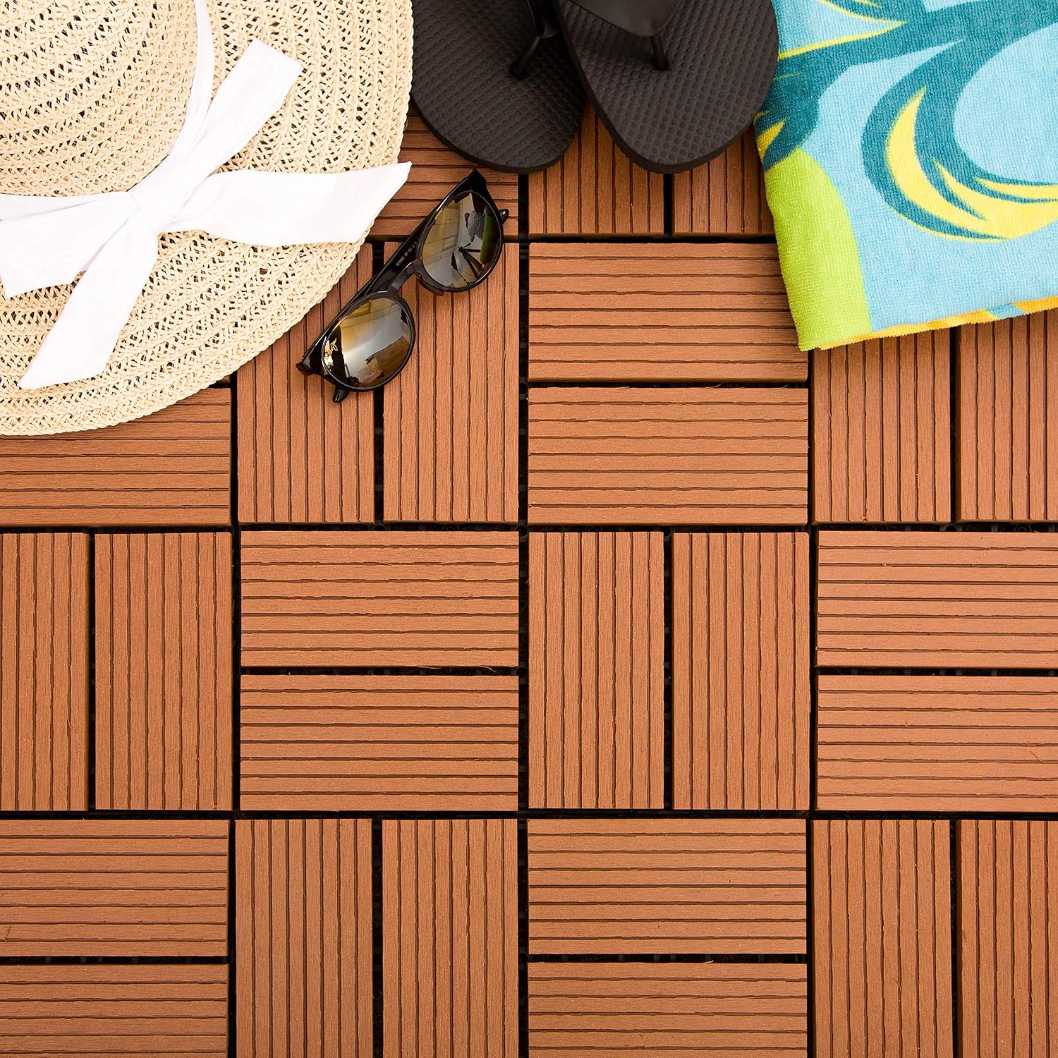 IncStores Helios Interlocking Patio Deck Tiles | All Weather | Waterproof Outdoor Flooring for Patio, Balcony Flooring, Garden and Poolside | 12"x12" | 11 Gray 6 Slate Tiles