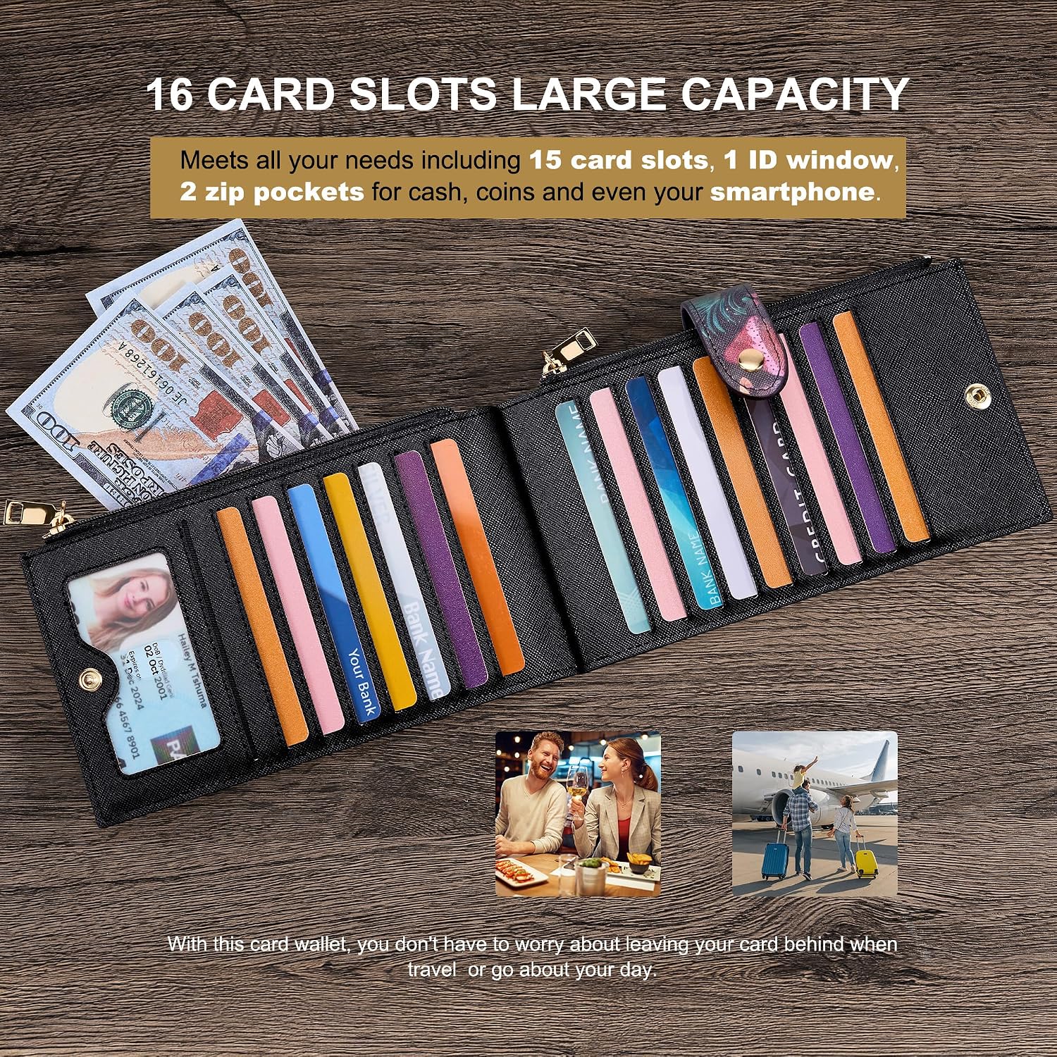 Travelambo RFID Wallet Women Large Size Bifold Multi Card Wallet Case with Zipper Pocke Credit Card Holder for Women