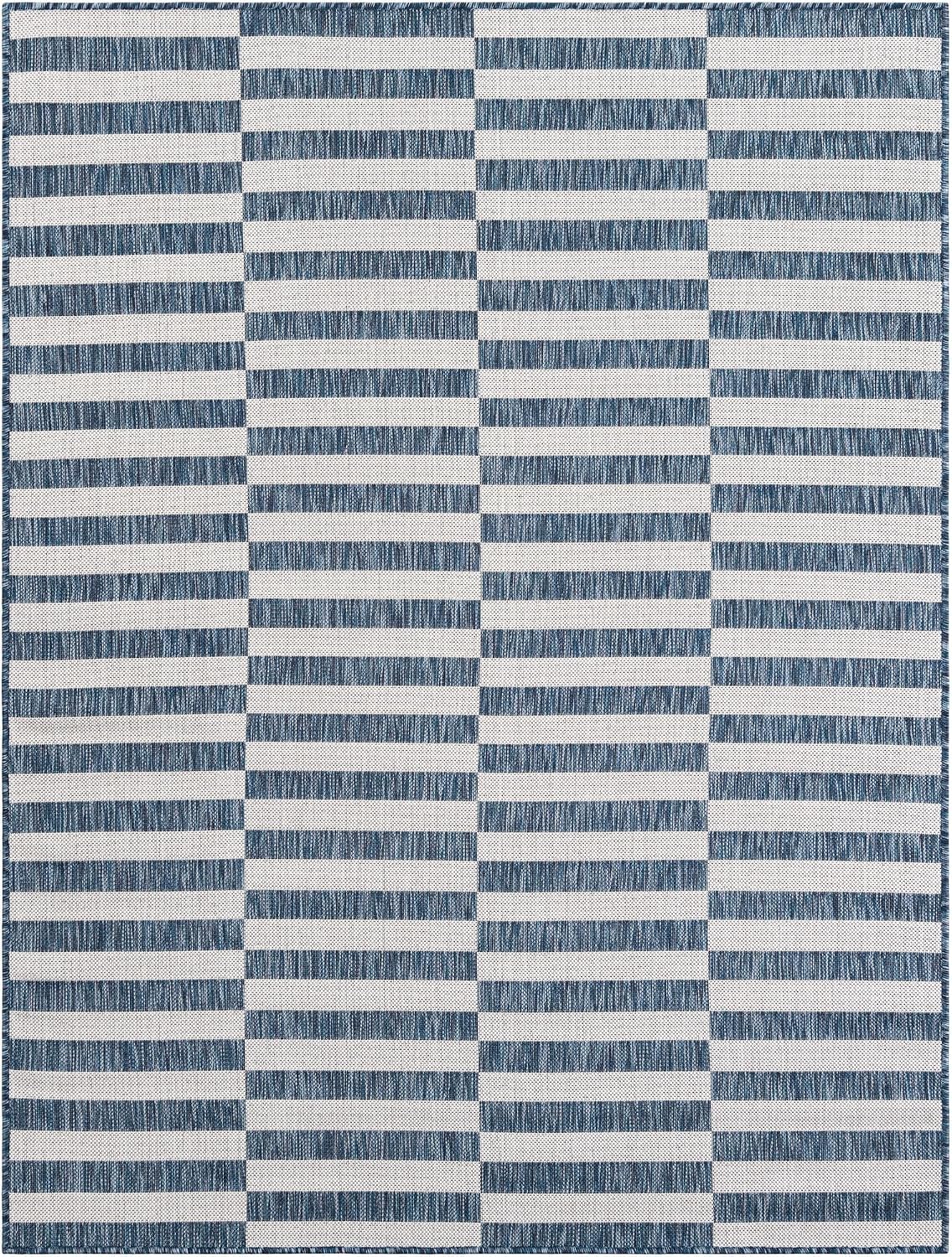 Unique Loom Outdoor Striped Collection Area Rug - Striped (7' 1" x 10' Rectangle, Taupe/Ivory)