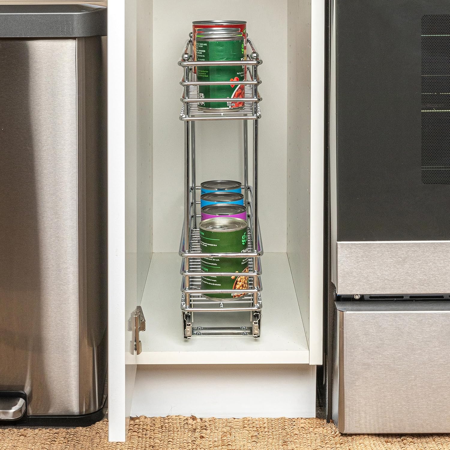 Household Essentials Glidez 2‑Tier Multipurpose Chrome‑Plated Steel Pull‑Out/Slide‑Out Under Cabinet Organizer, Chrome Finish