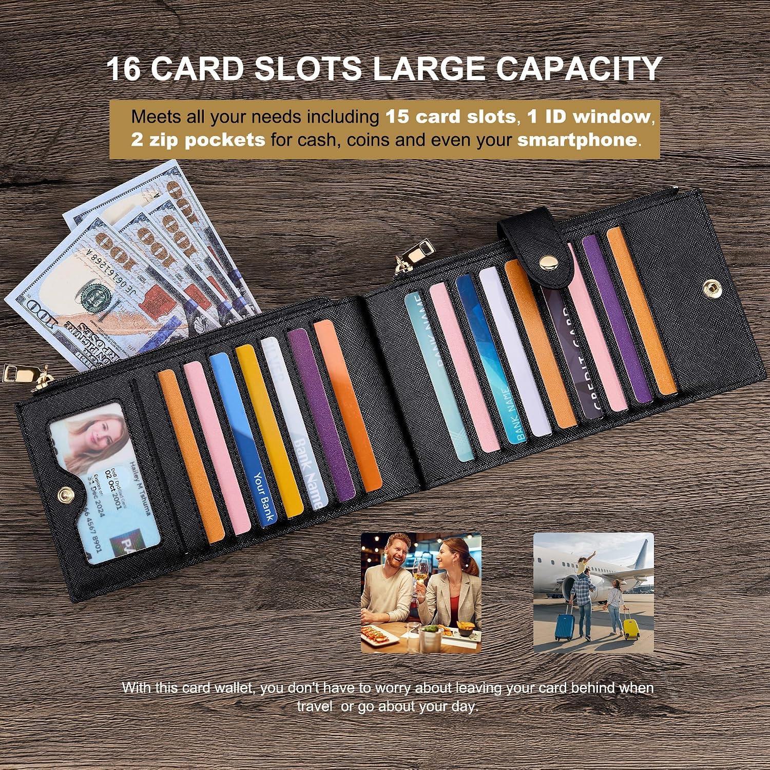 Travelambo RFID Wallet Women Large Size Bifold Multi Card Wallet Case with Zipper Pocke Credit Card Holder for Women