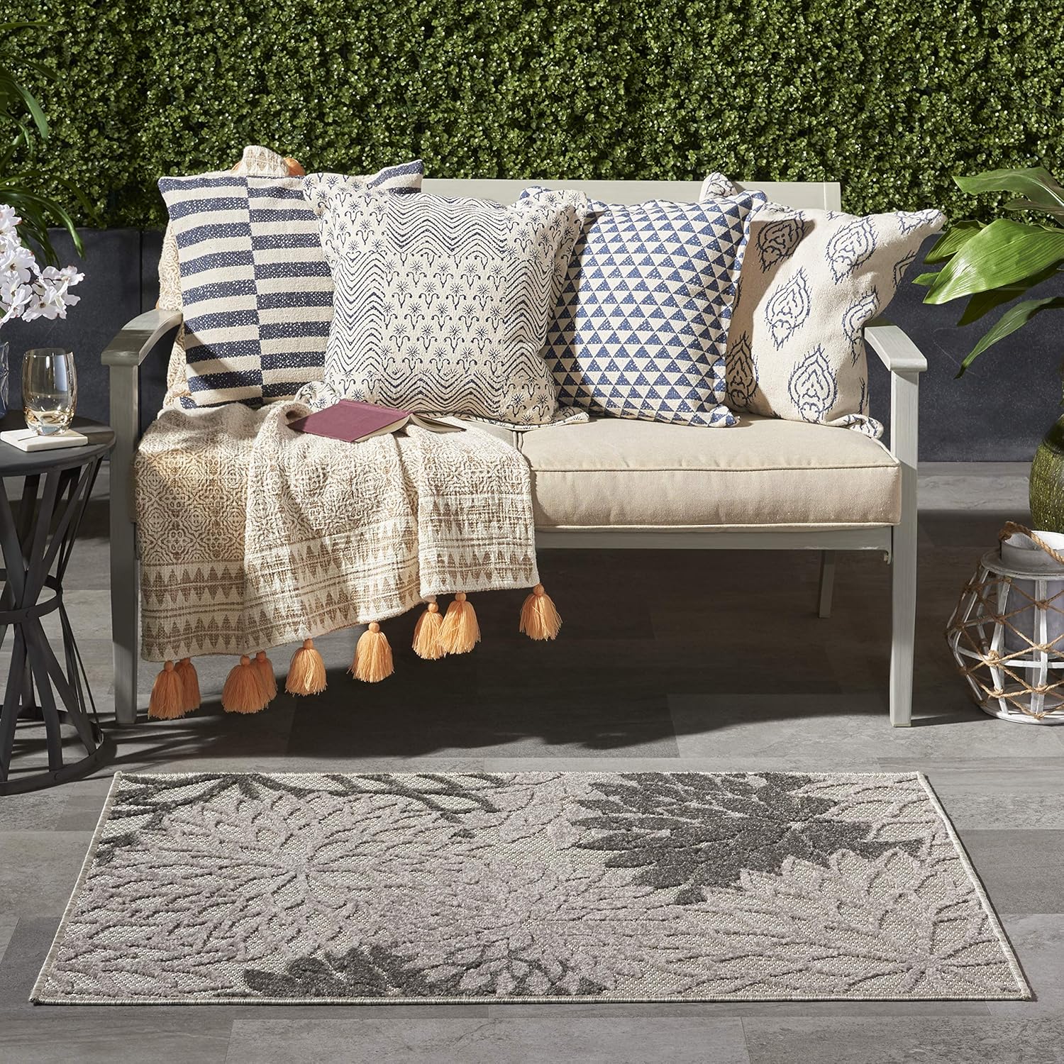Nourison Home Aloha Indoor/Outdoor Black White 2'8" x 4' Area Rug, Tropical, Botanical, Easy Cleaning, Non Shedding, Bed Room, Living Room