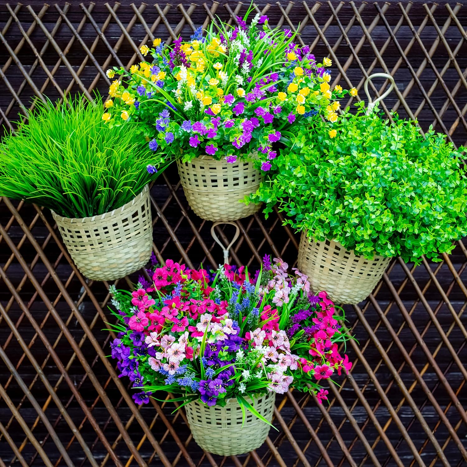 AXYLEX Artificial Flowers for Outdoors, 12 Bundles Fake Plants (Yellow) | UV resistant faux plastic flowers, no fade artificial greenery – garden, patio, porch & home