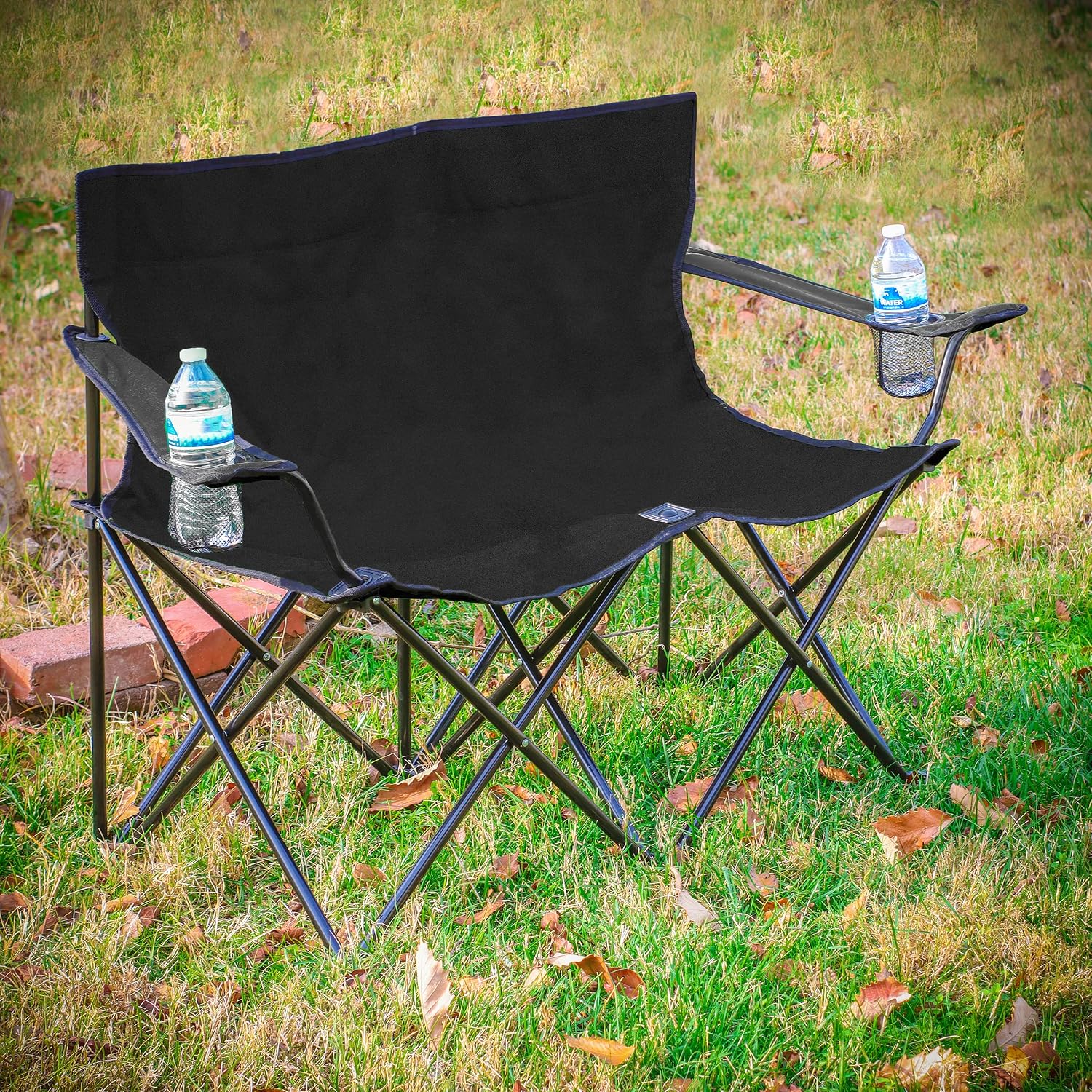 Trademark Innovations Loveseat Style Double Camp Chair, 40" L x 22" W x 31.5" H, Polyester, Army Green