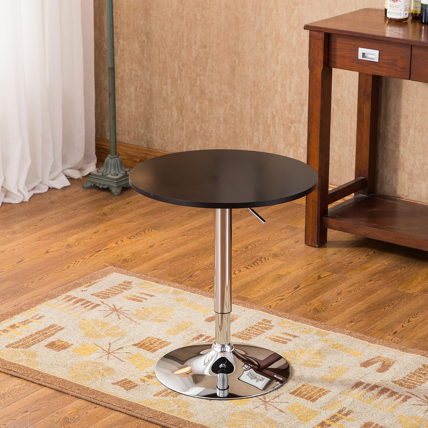Roundhill Furniture Adjustable Height Wood and Chrome Metal Bar Table, White