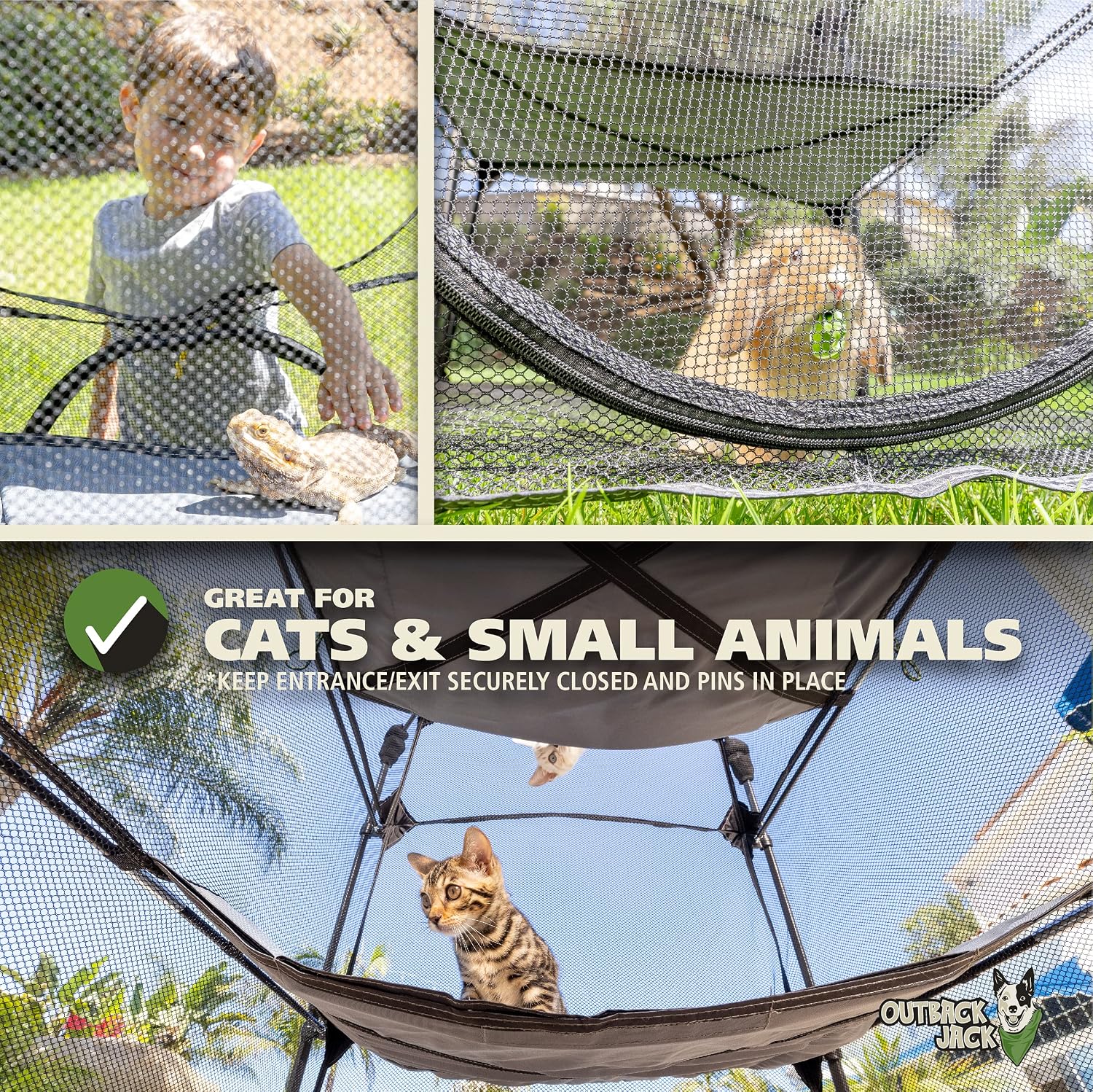 Kitty Compound Outdoor Cat Enclosure and Tunnel, Play Tents | Portable playhouse setup letting indoor felines enjoy fresh air outside while staying contained, safe and secure at all times