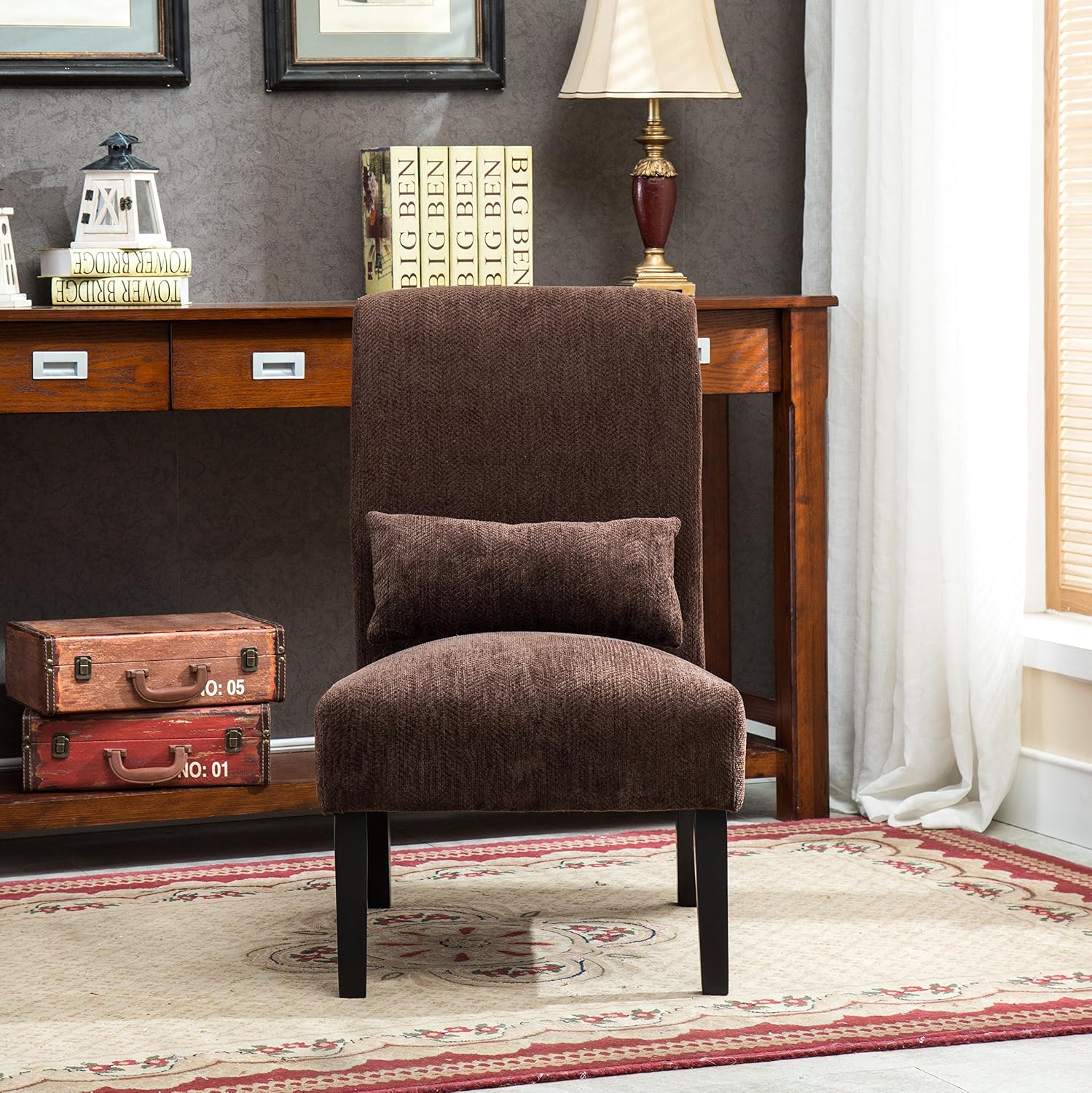 Roundhill Furniture Pisano Teal Blue Fabric Armless Contemporary Accent Chair with Kidney Pillow