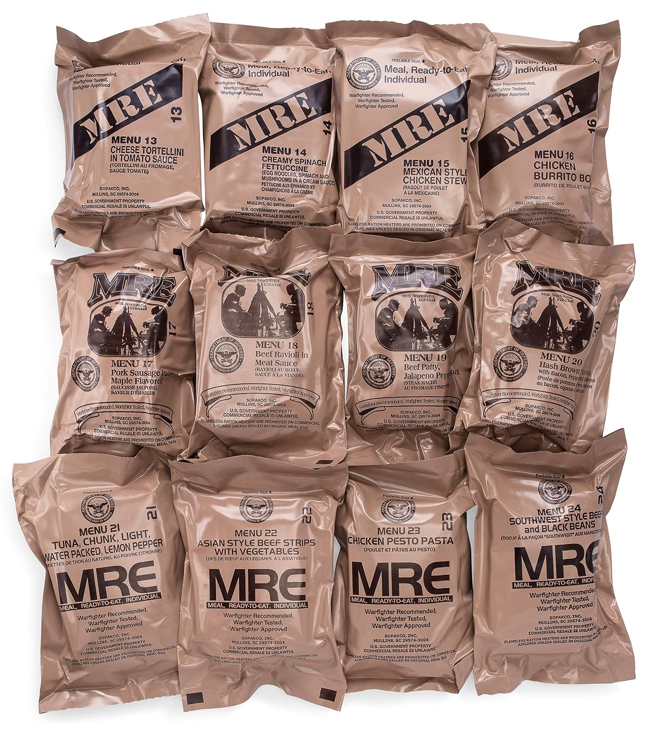 US Military MRE, Assorted Flavor, 4-Pack, 2021 | MRE Genuine Surplus – 2021 Military MREs, Assorted Flavors, 4-Pack, Ready-to-Eat Field Rations