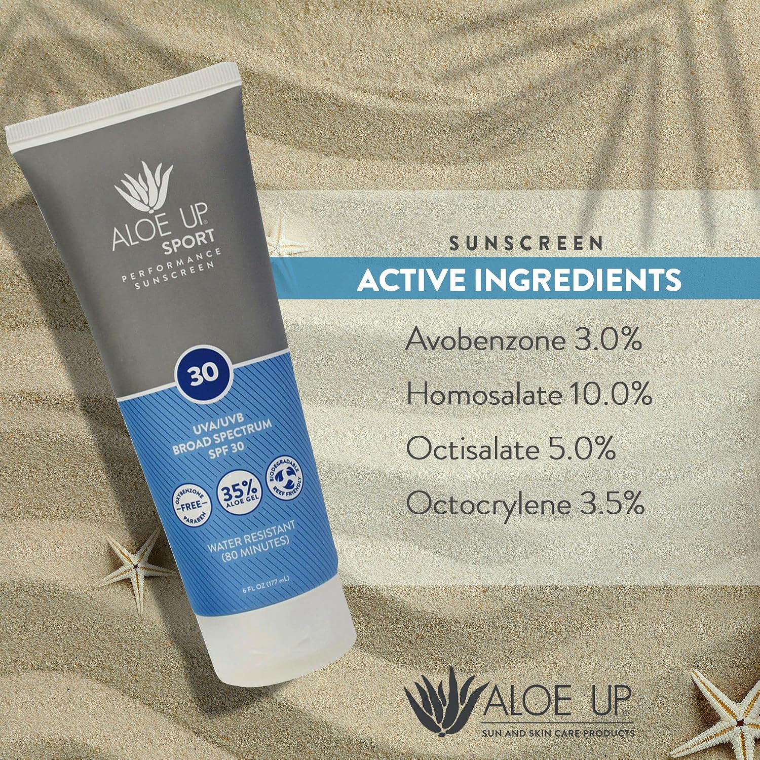Aloe Up Sport Sunscreen Spray SPF 30, Water Resistant, Non-greasy, 6 oz | Broad-spectrum SPF 30; Water resistant up to 80 min; Non-greasy, With aloe vera gel, fragrance-free