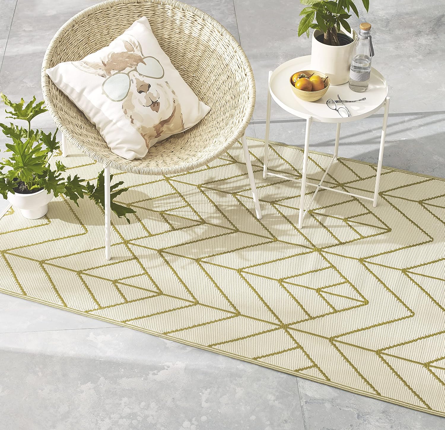 Fab Habitat Outdoor Rug - Waterproof, Fade Resistant, Crease-Free - Premium Recycled Plastic - Geo Tribal - Porch, Deck, Balcony, Mudroom