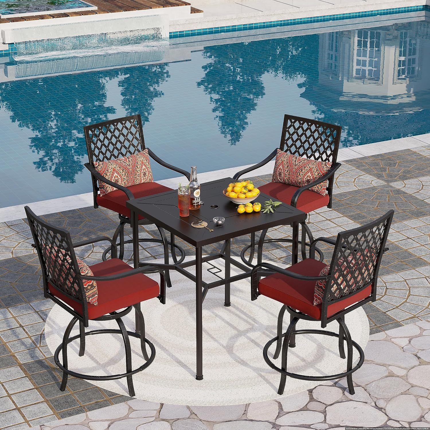 PHI VILLA Outdoor Bar Set 3 PCS Patio Bistro Table & Swivel Stools