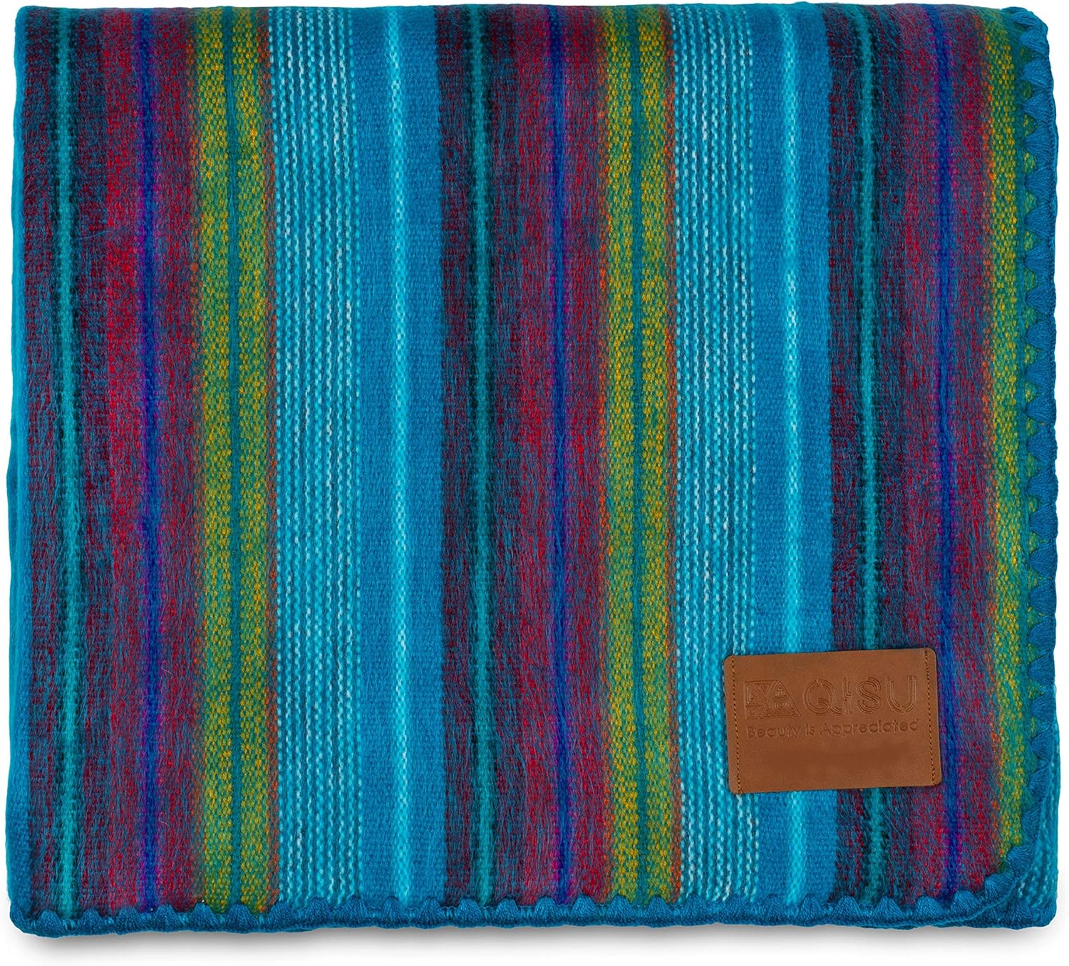 QISU Alpaca Wool Blanket Throw | Large, Beautiful, Warm, Variegated | 85 x 65 inches | Ultra-Soft, Hypoallergenic and Breathable | Non-Itchy or Scratchy Fabric (Green Variegated)