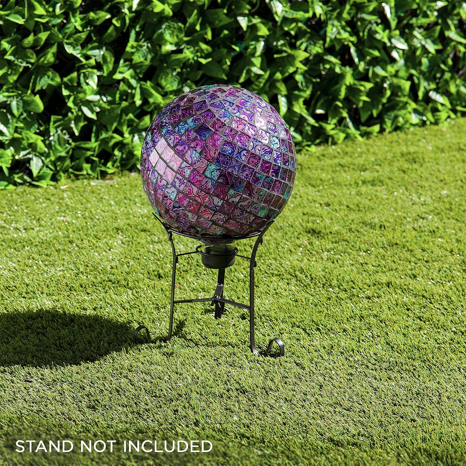 Alpine Corporation 10" Diameter Indoor/Outdoor Glass Mosaic Gazing Globe Yard Decoration, Purple Pearlized Petals Design