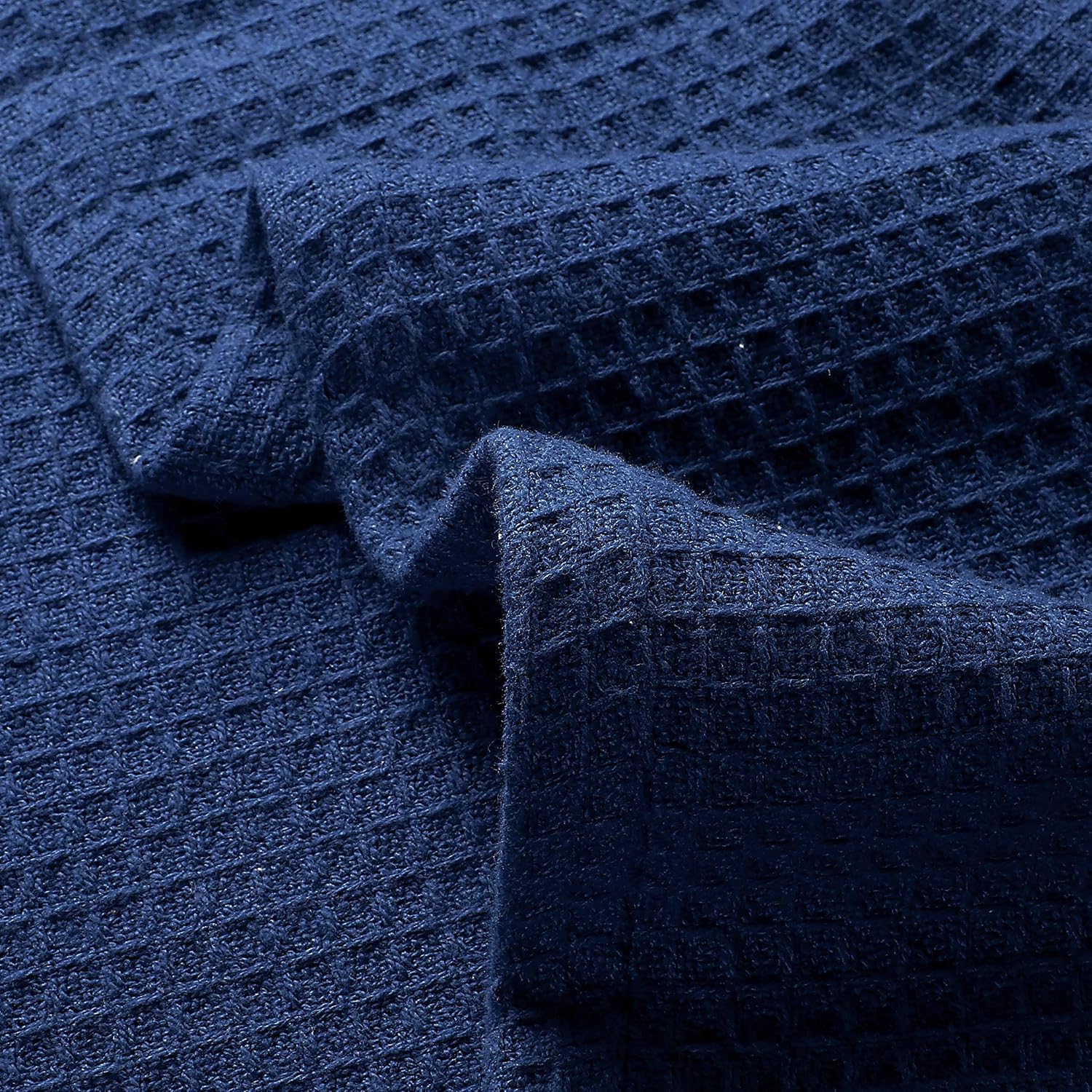 Glamburg 100% Cotton Thermal Bed Blanket, Soft Waffle, Queen Size, All Season, Navy Blue