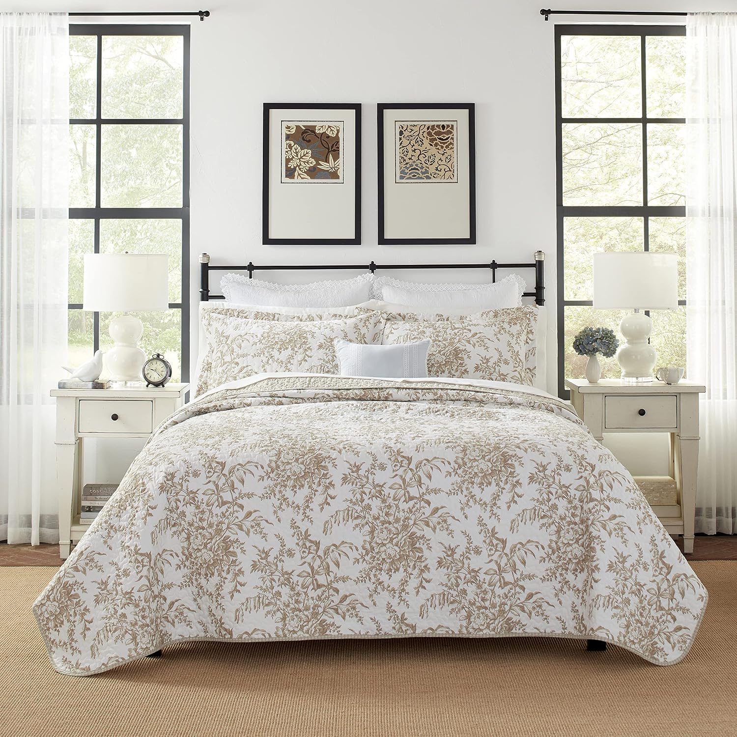 Laura Ashley – Queen Quilt Set, Soft & Lightweight Bedding with Matching Shams, Reversible Floral Room Decor, College Dorm Room Essentials (Bedford Blue)