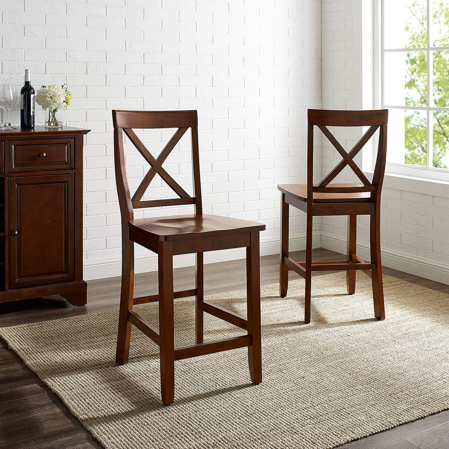 Crosley Furniture X-Back Wood Bar Stools Set of 2, Black, 30-inch