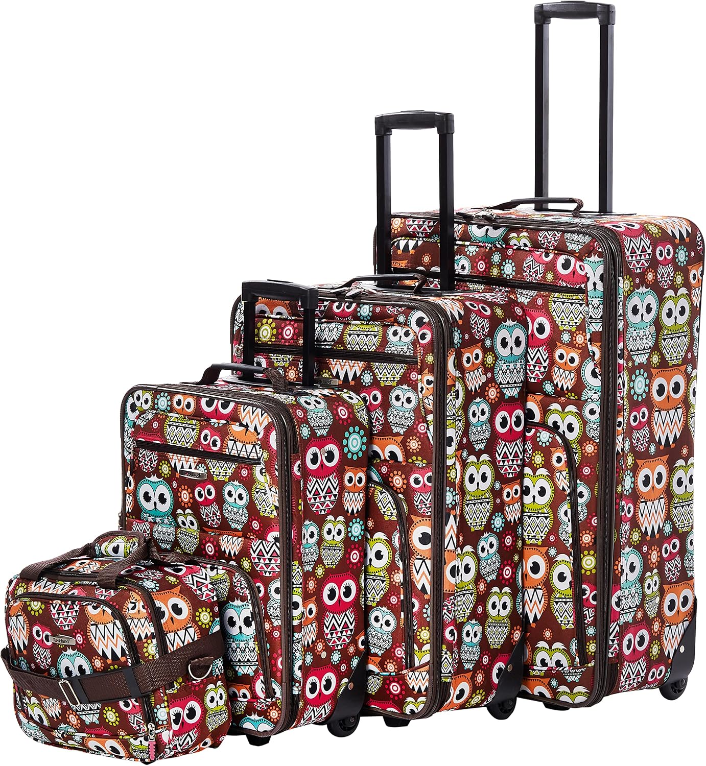 Rockland Fashion Softside Upright Luggage Set,Expandable, Telescopic Handle, Wheel, Black Dot, 2-Piece (14/19)