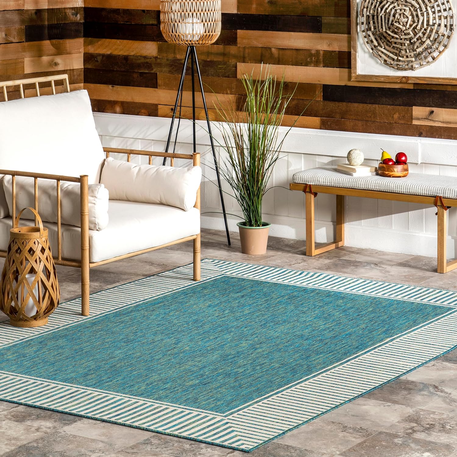 nuLOOM Asha Light Brown Bordered Indoor/Outdoor Area Rug, 4' x 5'