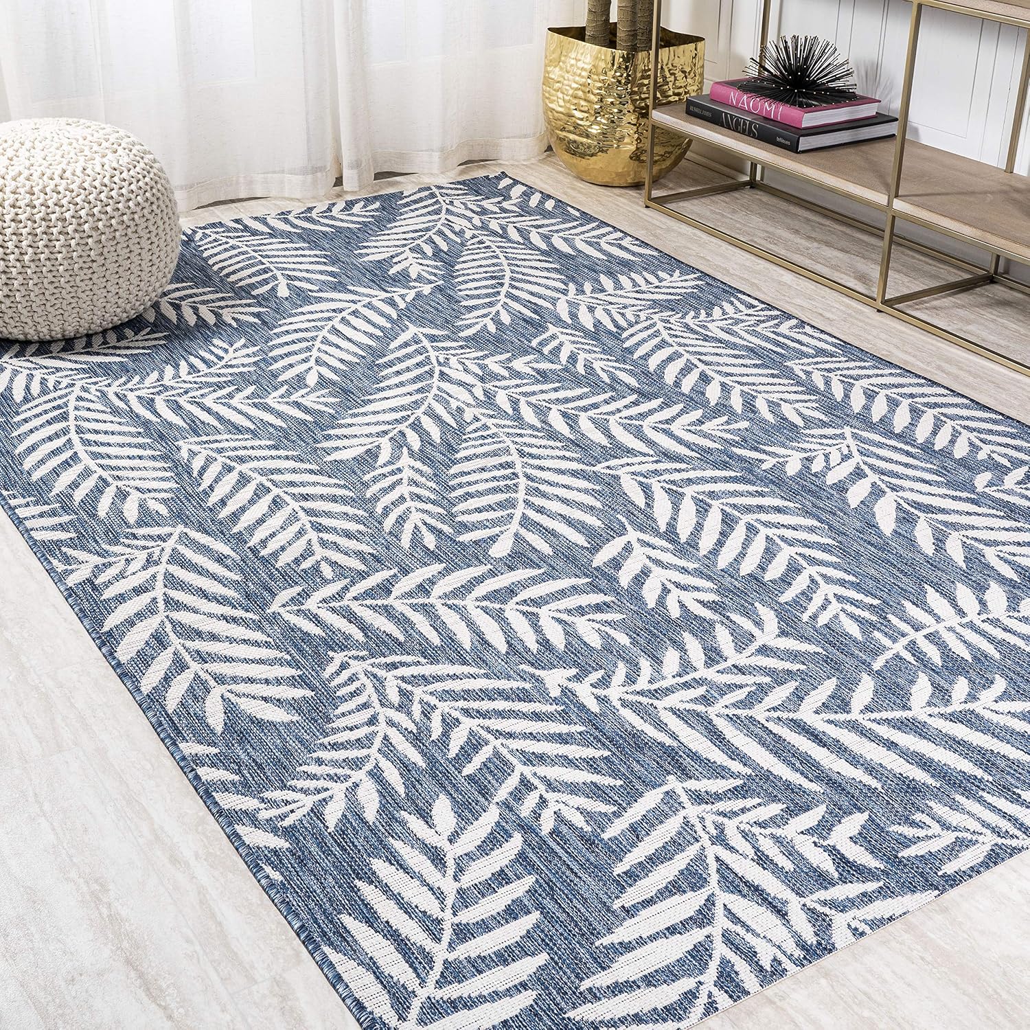 JONATHAN Y Palm Frond Indoor Outdoor Area Rug 3X5 Navy/Ivory, Nevis for Backyard, Patio, Porch, Easy-Cleaning, High Traffic, Pet-Friendly