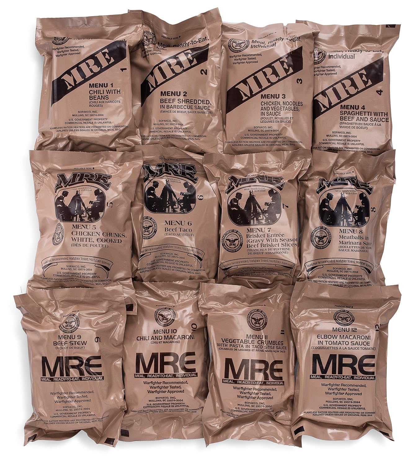 US Military MRE, Assorted Flavor, 4-Pack, 2021 | MRE Genuine Surplus – 2021 Military MREs, Assorted Flavors, 4-Pack, Ready-to-Eat Field Rations