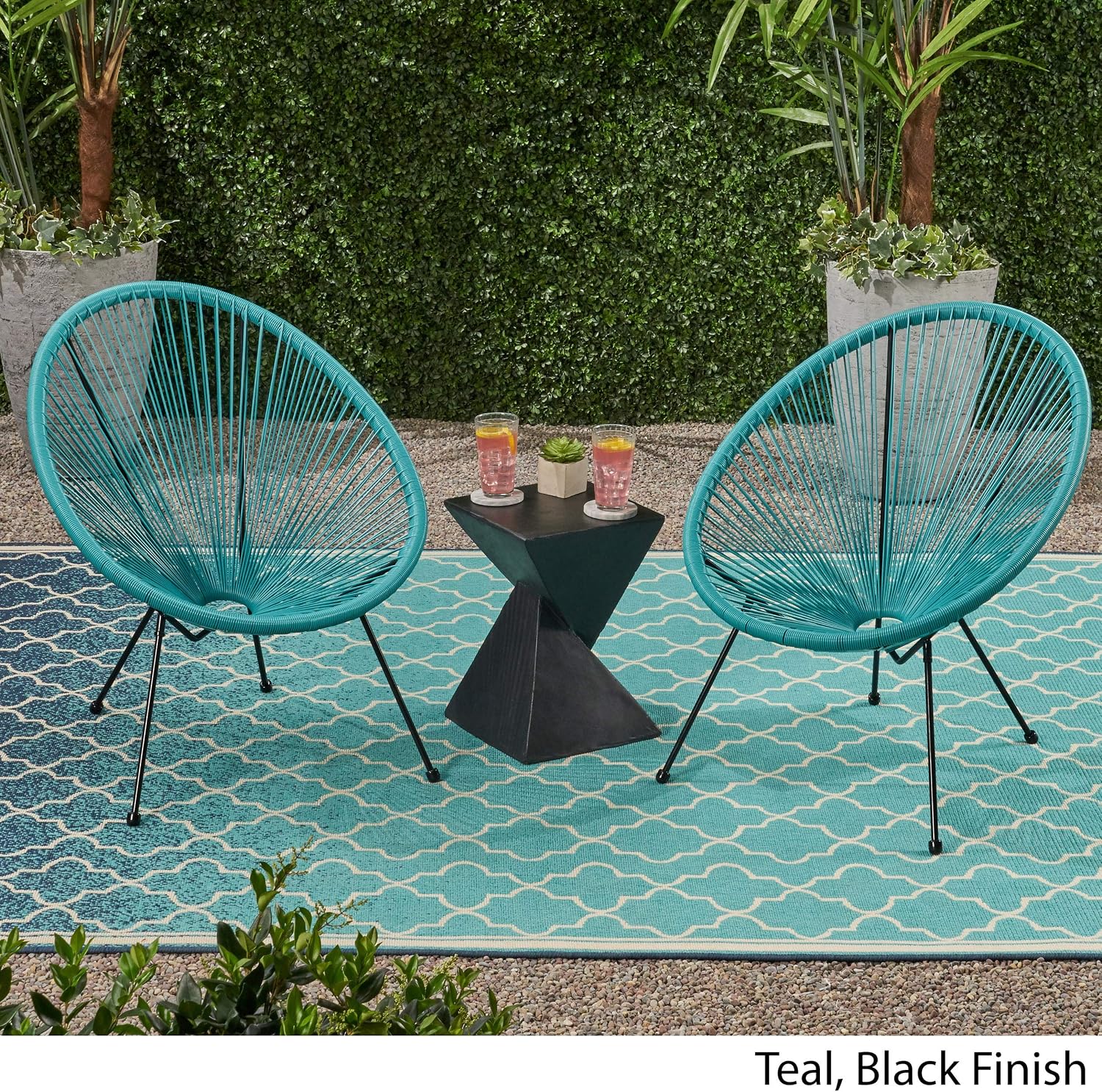 GDFStudio Noble House Anson Outdoor Hammock Weave Chair in Teal and Black (Set of 2)