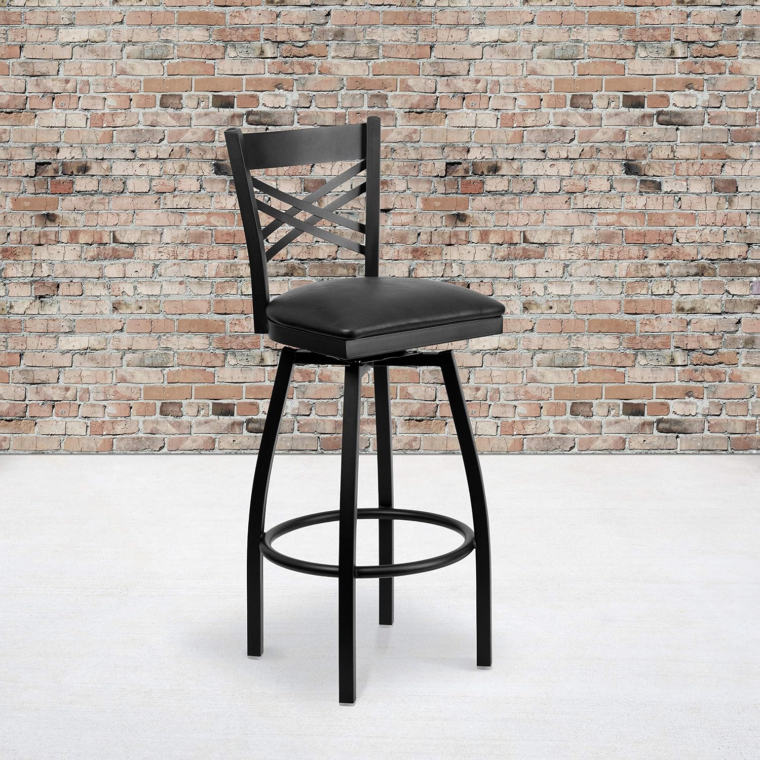 Flash Furniture Hercules Series "X" Back Metal Restaurant Barstool, Modern Upholstered Armless Bar Height Chair for Restaurants and Kitchens, Black | X Back Style, Vinyl Upholstery, Durable Construction, Commercial Use