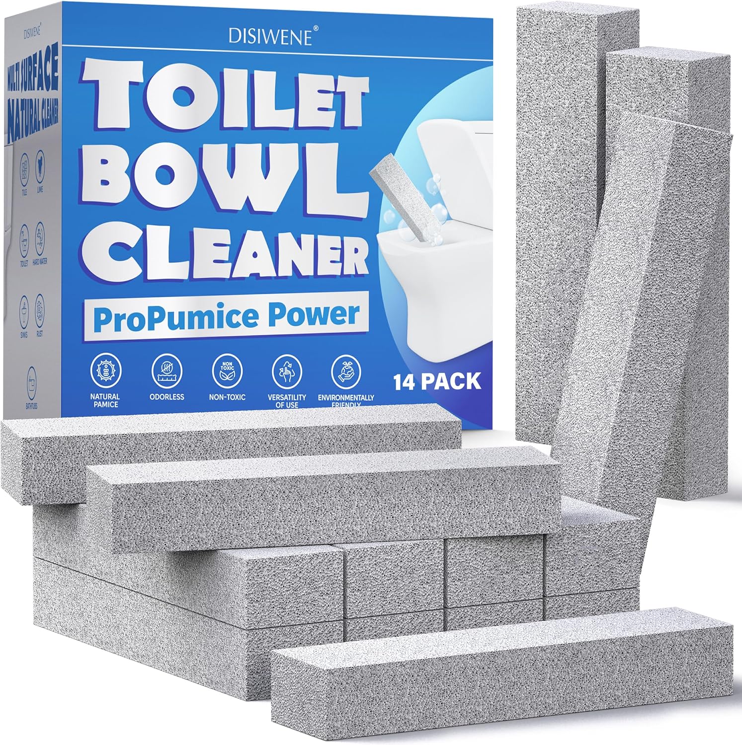DISIWENE Pumice Cleaning Stone with Handle Toilet Bowl Cleaner Hard Water Ring Remover for Bath/Pool/Kitchen/Household Cleaning (4, 4 Pack with Handle)