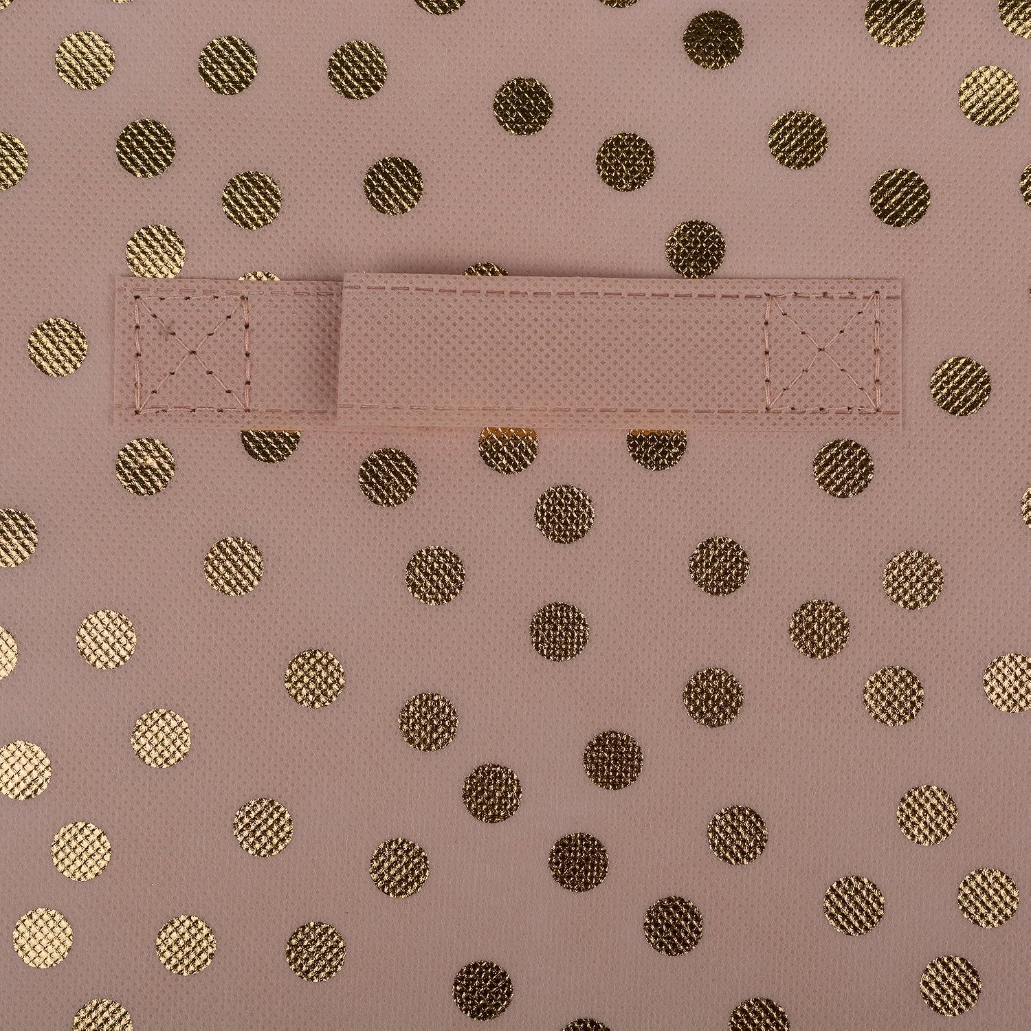 DII Woven Polyester Storage Bin, Polka Dot, White & Gold, Large Set of 2