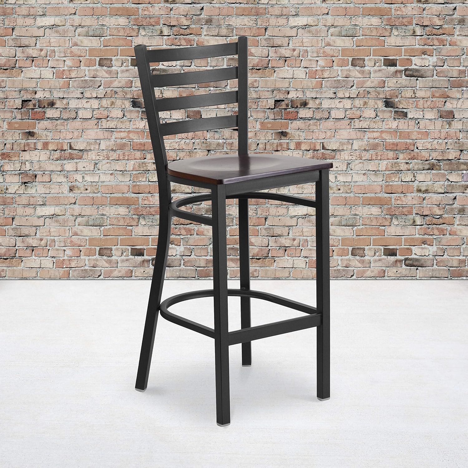 Flash Furniture Hercules Series Ladder Back Metal Restaurant Barstool, Modern Upholstered Armless Bar Height Chair for Restaurants and Kitchens, Black | Vinyl Upholstery, Durable Construction, Commercial Use