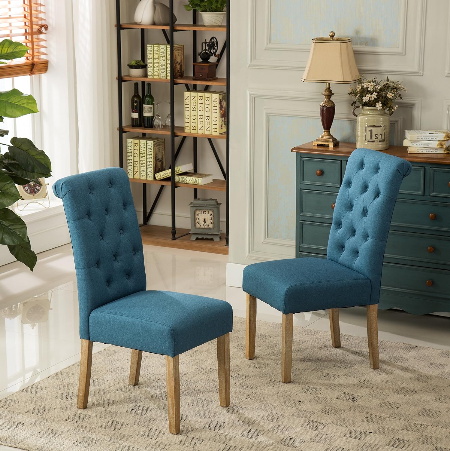 Roundhill Furniture Habit Solid Wood Tufted Parsons Dining Chair (Set of 2), Tan