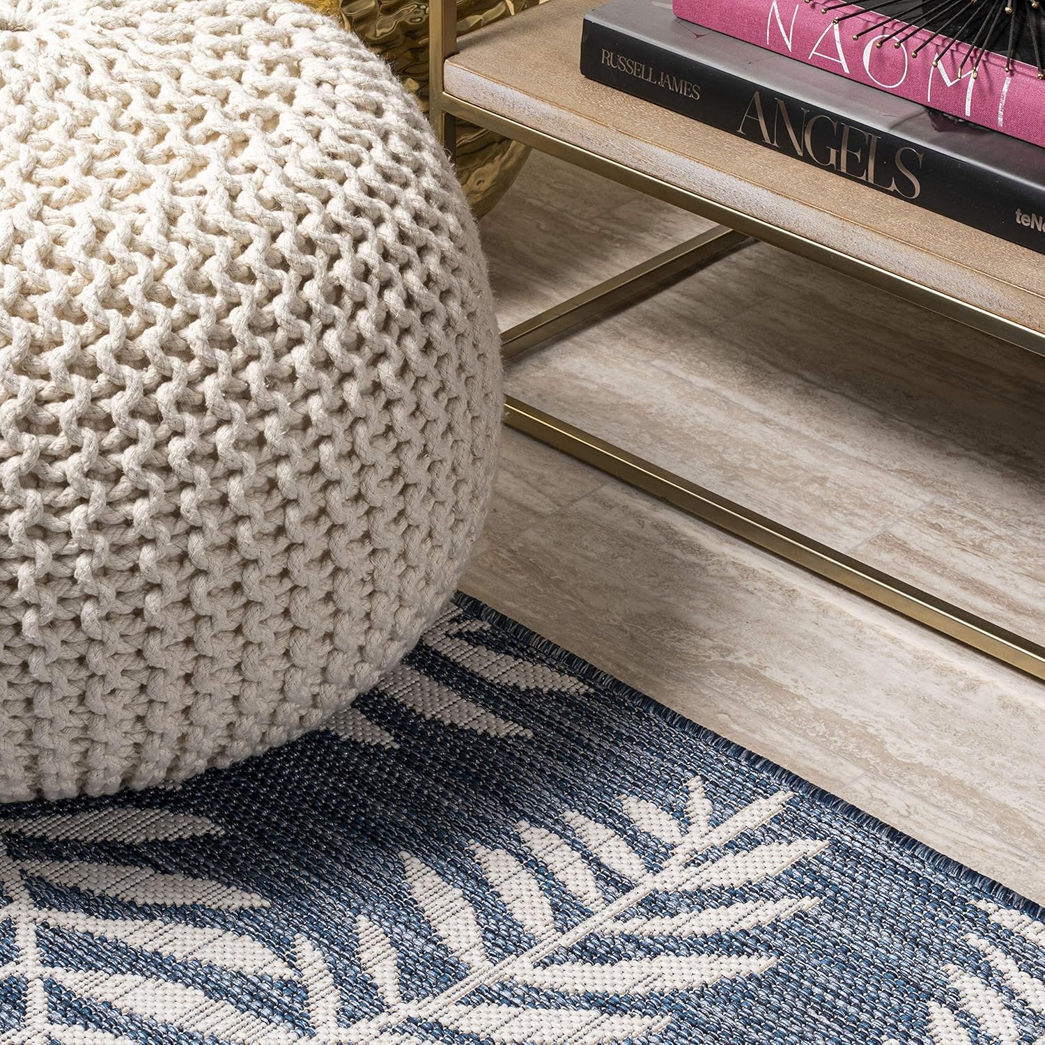 JONATHAN Y Palm Frond Indoor Outdoor Area Rug 3X5 Navy/Ivory, Nevis for Backyard, Patio, Porch, Easy-Cleaning, High Traffic, Pet-Friendly