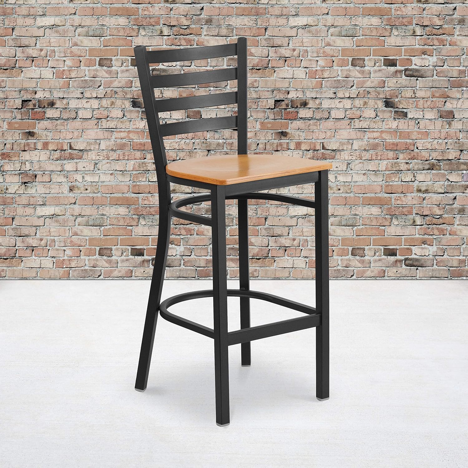 Flash Furniture Hercules Series Ladder Back Metal Restaurant Barstool, Modern Upholstered Armless Bar Height Chair for Restaurants and Kitchens, Black | Vinyl Upholstery, Durable Construction, Commercial Use