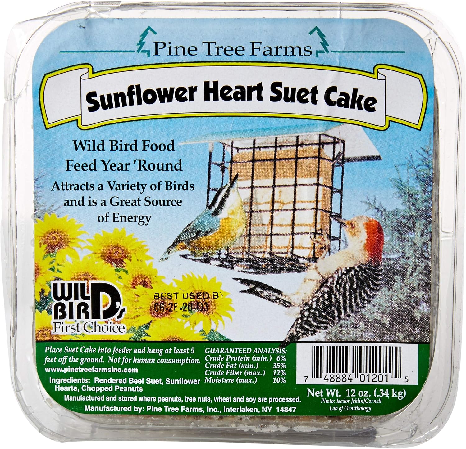 Pine Tree Farms 1201 Sunflower Heart Suet Cake, 12-Ounce