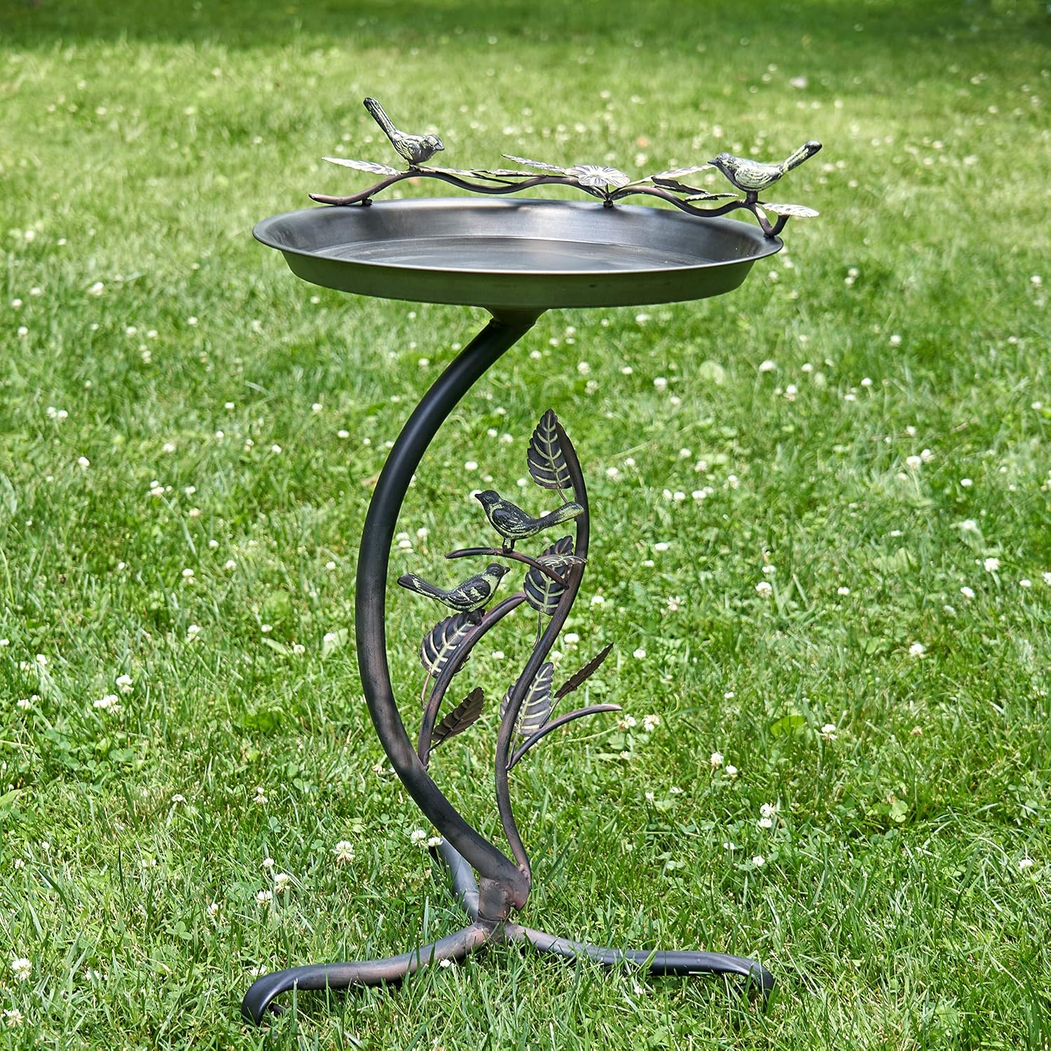 Zaer Ltd. Shallow Birdbath on Curved Branch Stand (Aged Copper Finish)