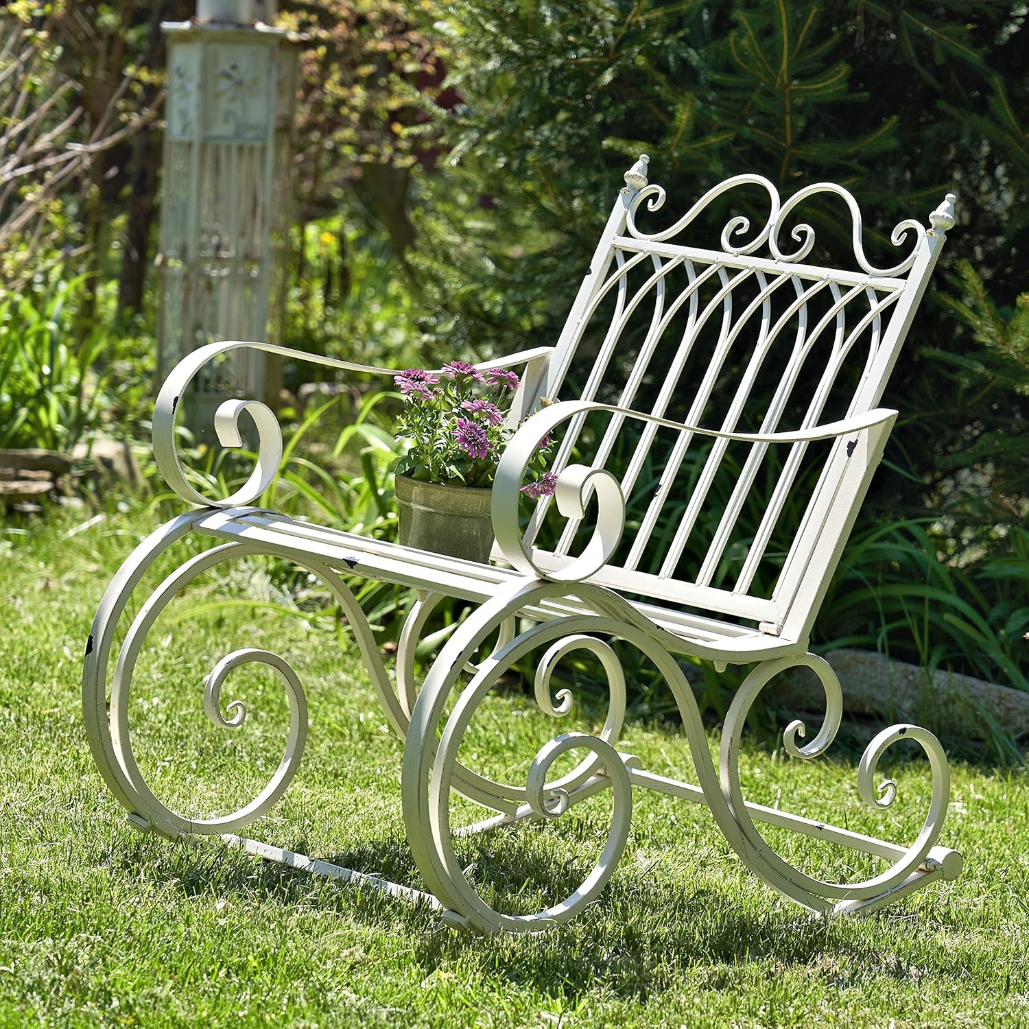 Zaer Ltd. Outdoor Metal Rocking Arm Chair (Arm Chair, Antique White)