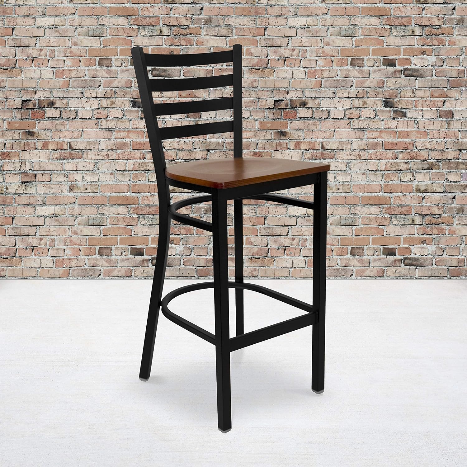 Flash Furniture Hercules Series Ladder Back Metal Restaurant Barstool, Modern Upholstered Armless Bar Height Chair for Restaurants and Kitchens, Black | Vinyl Upholstery, Durable Construction, Commercial Use