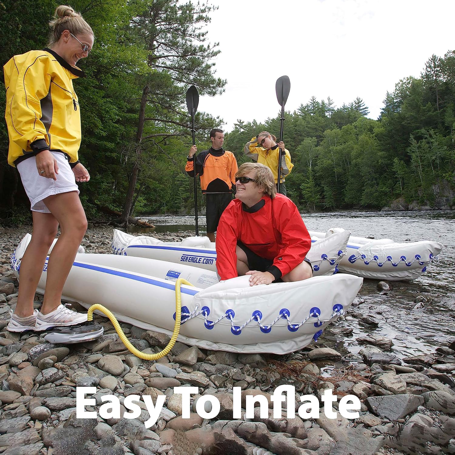 Sea Eagle 370 Pro 3 Person Inflatable Sport Kayak with Pro Package Includes Paddles, Deluxe Seats, Pump