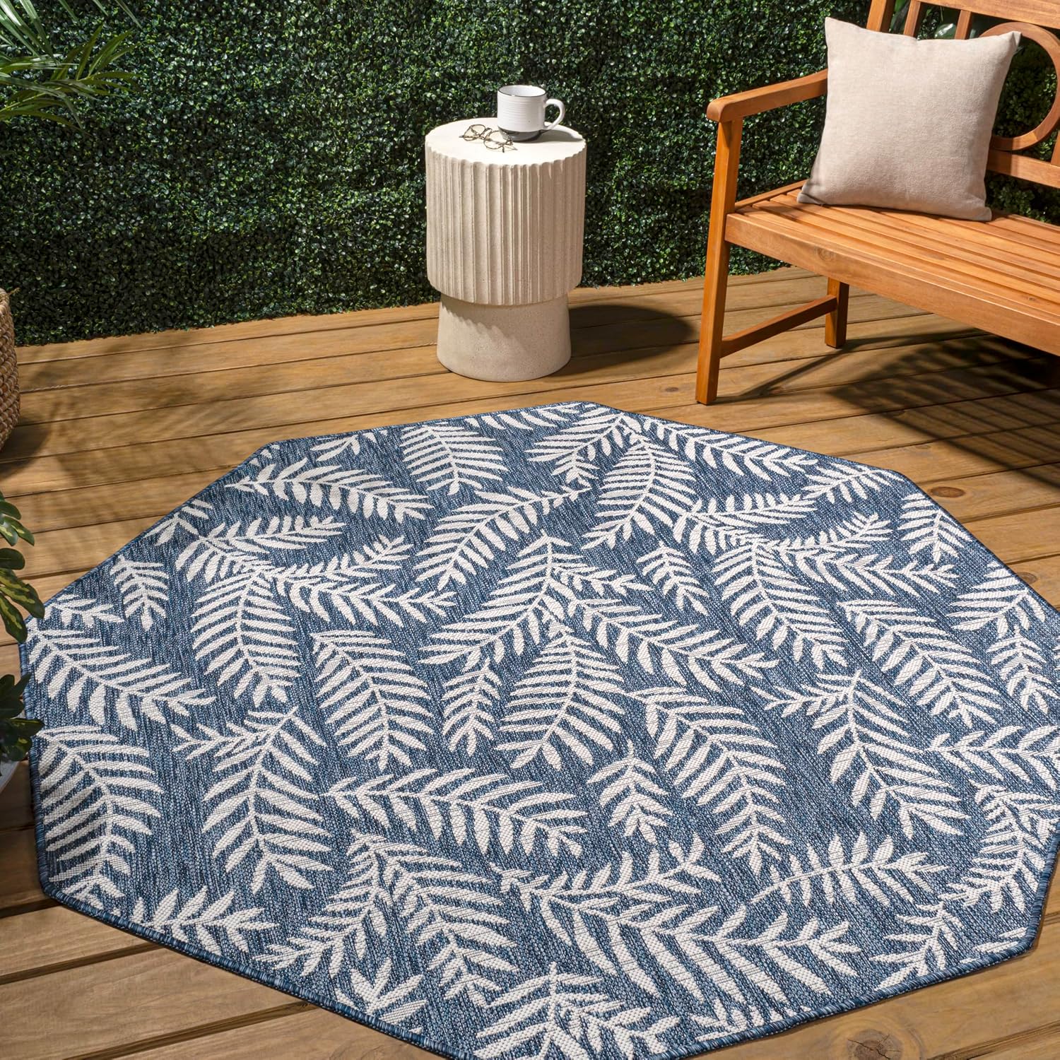 JONATHAN Y Palm Frond Indoor Outdoor Area Rug 3X5 Navy/Ivory, Nevis for Backyard, Patio, Porch, Easy-Cleaning, High Traffic, Pet-Friendly