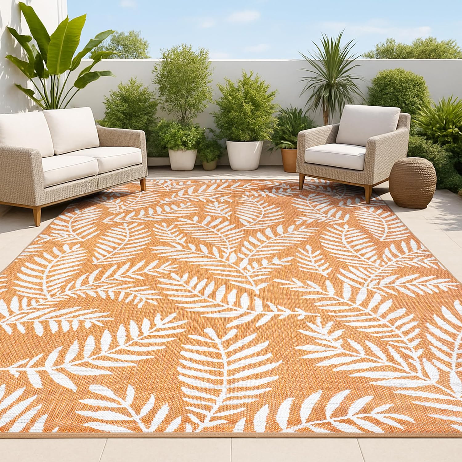 JONATHAN Y Palm Frond Indoor Outdoor Area Rug 3X5 Navy/Ivory, Nevis for Backyard, Patio, Porch, Easy-Cleaning, High Traffic, Pet-Friendly