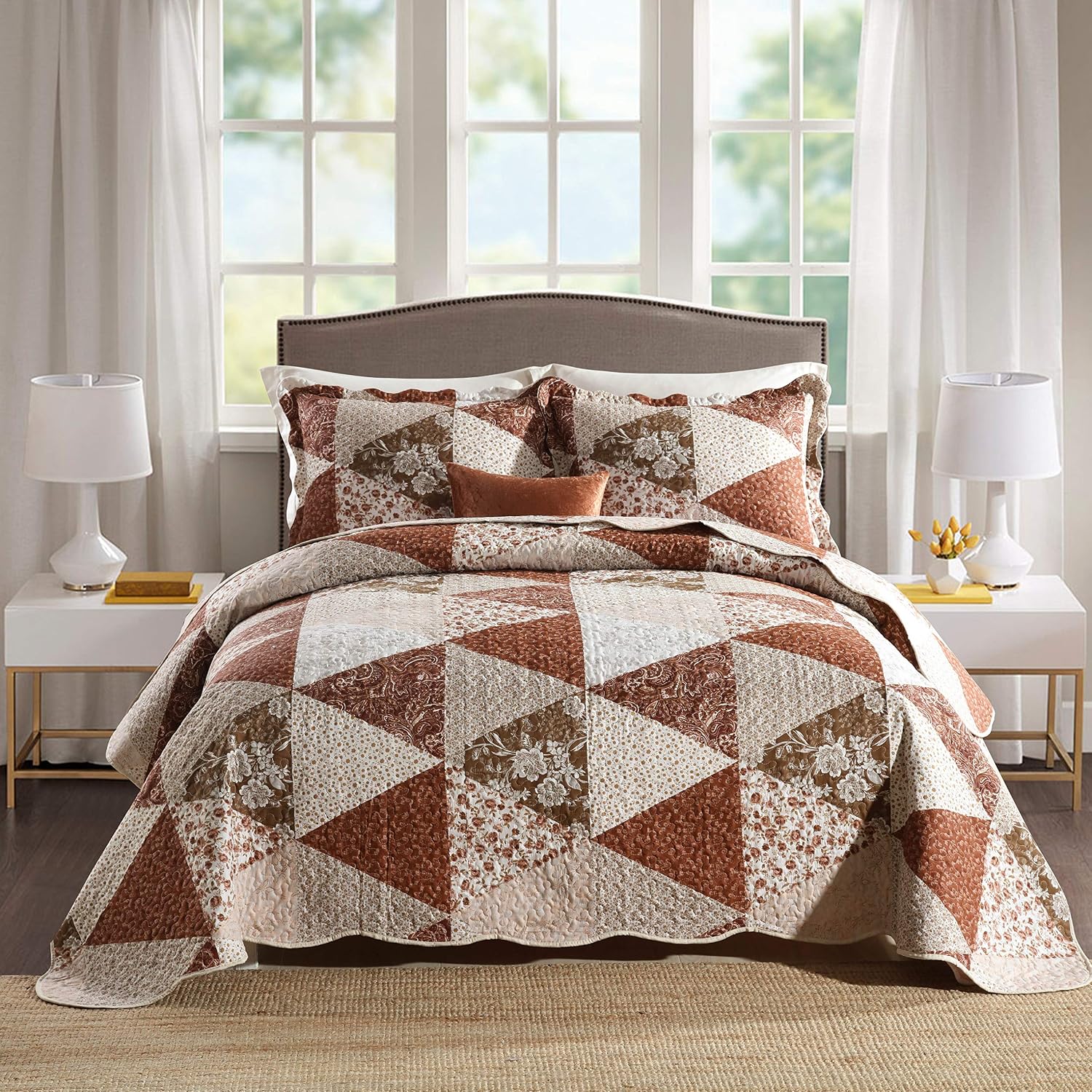 Travan Queen Quilt Set 3-Piece Bedspread Quilted Oversized Lightweight Microfiber Coverlet Set with Shams Violet Purple Floral Pattern Quilted