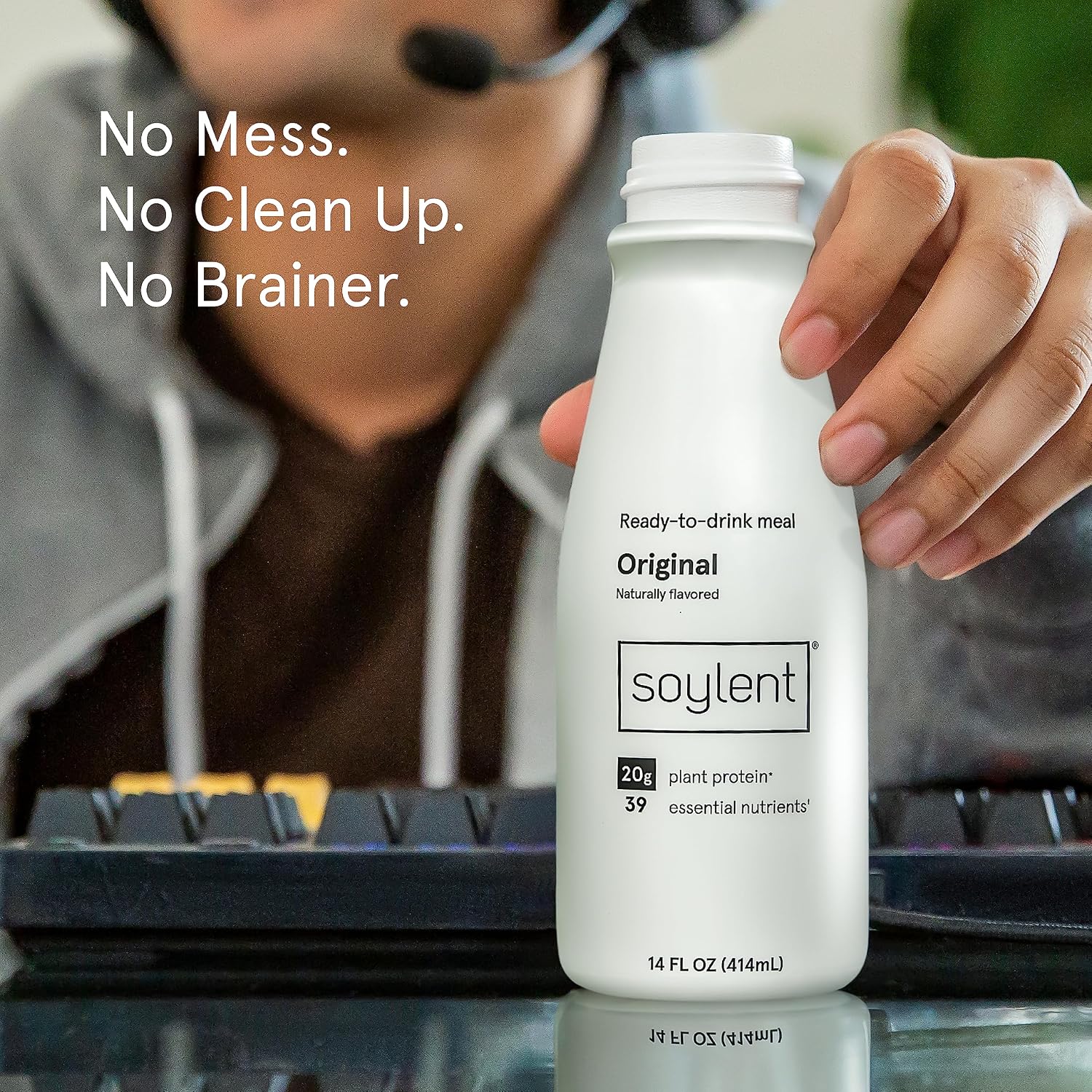 Soylent Creamy Chocolate Meal Replacement Shake, Ready-to-Drink Plant Based Protein Drink, Contains 20g Complete Vegan Protein and 1g Sugar, 14oz
