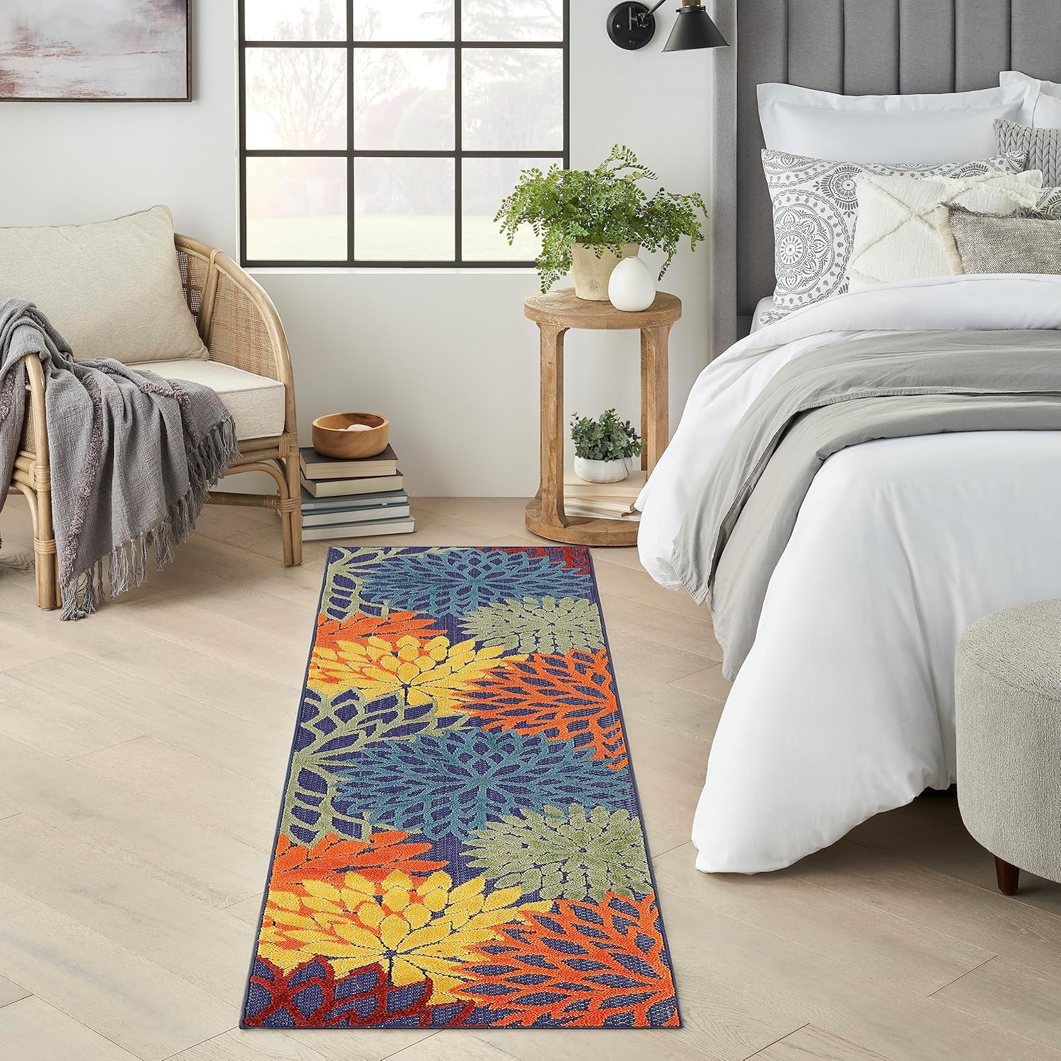 Nourison Home Aloha Indoor/Outdoor Black White 2'8" x 4' Area Rug, Tropical, Botanical, Easy Cleaning, Non Shedding, Bed Room, Living Room