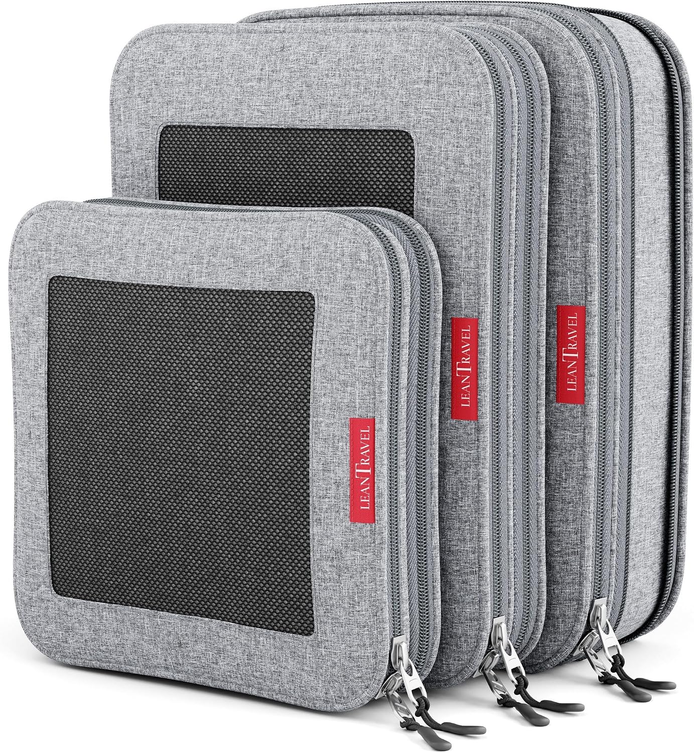 LeanTravel Premium Compression Packing Cubes for Travel - Suitcase Organizer Bags with Double Zipper & Breathable Mesh Panel - Space Saving Carry On Luggage Essentials (6-Pack, Grey)