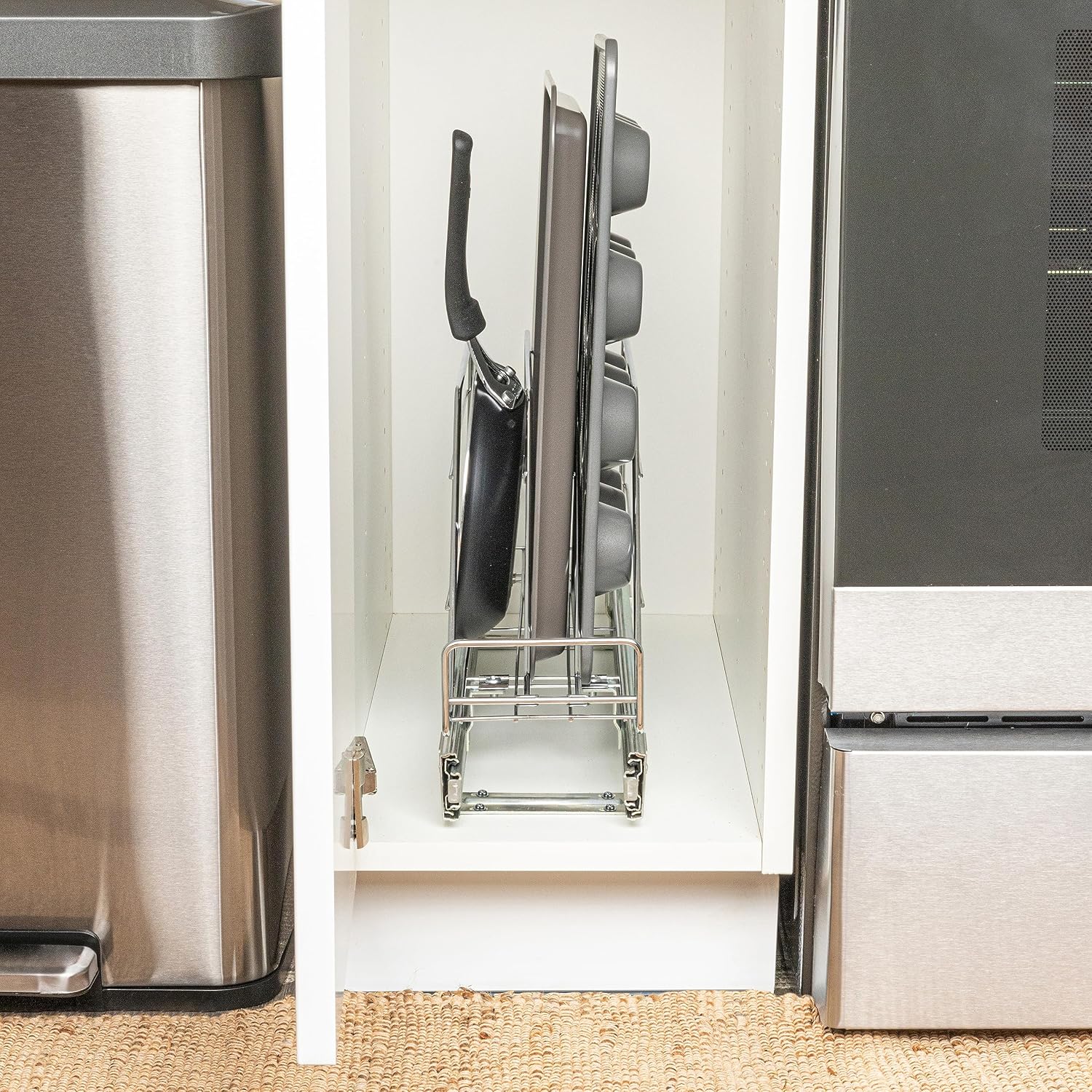 Household Essentials Glidez 2‑Tier Multipurpose Chrome‑Plated Steel Pull‑Out/Slide‑Out Under Cabinet Organizer, Chrome Finish